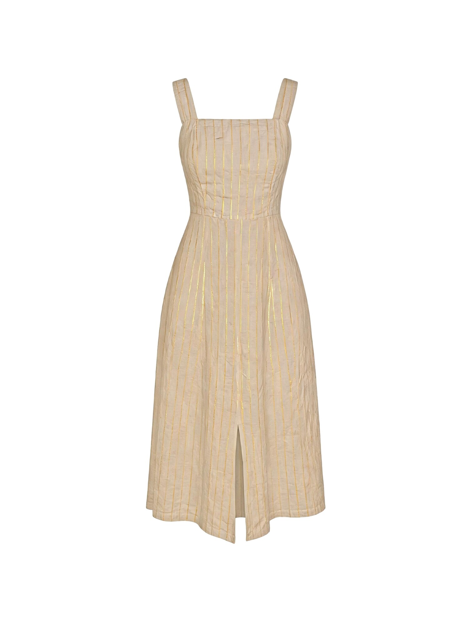 Haris Cotton Vestido 'Square Neck Striped Linen Tie Back Dress with Front Slit' piel
