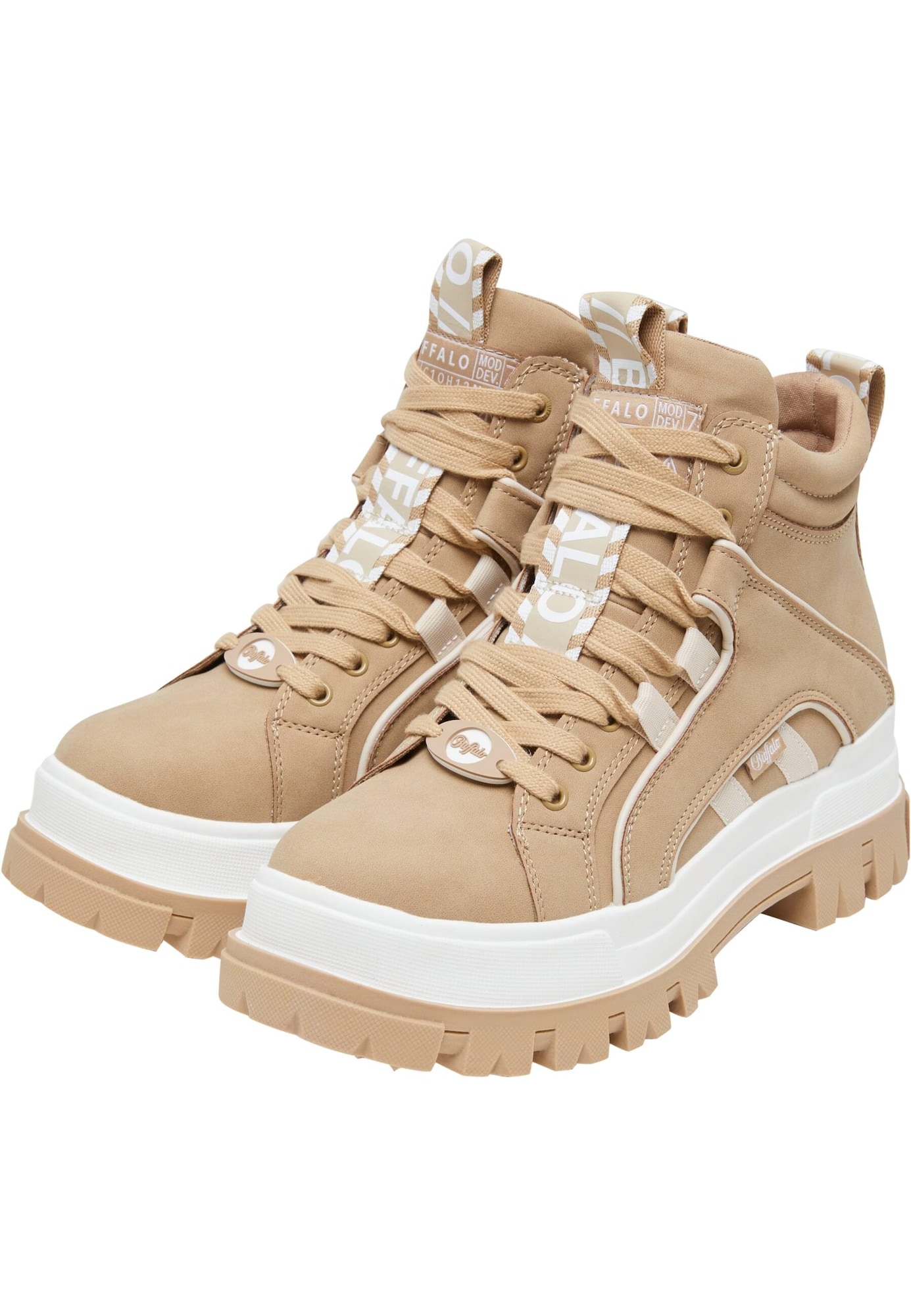 BUFFALO Botines con cordones 'Aspha NC' beige / crema / capuchino