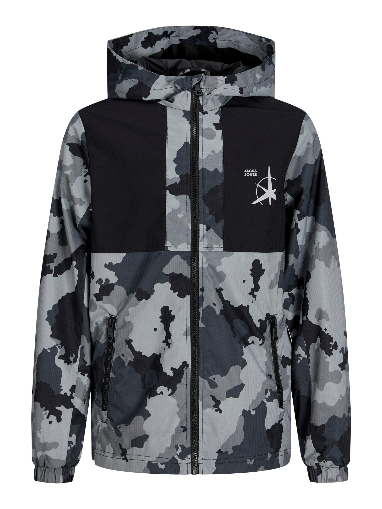 Jack & Jones Junior Demisezoninė striukė 'Filo' pilka / tamsiai pilka / juoda