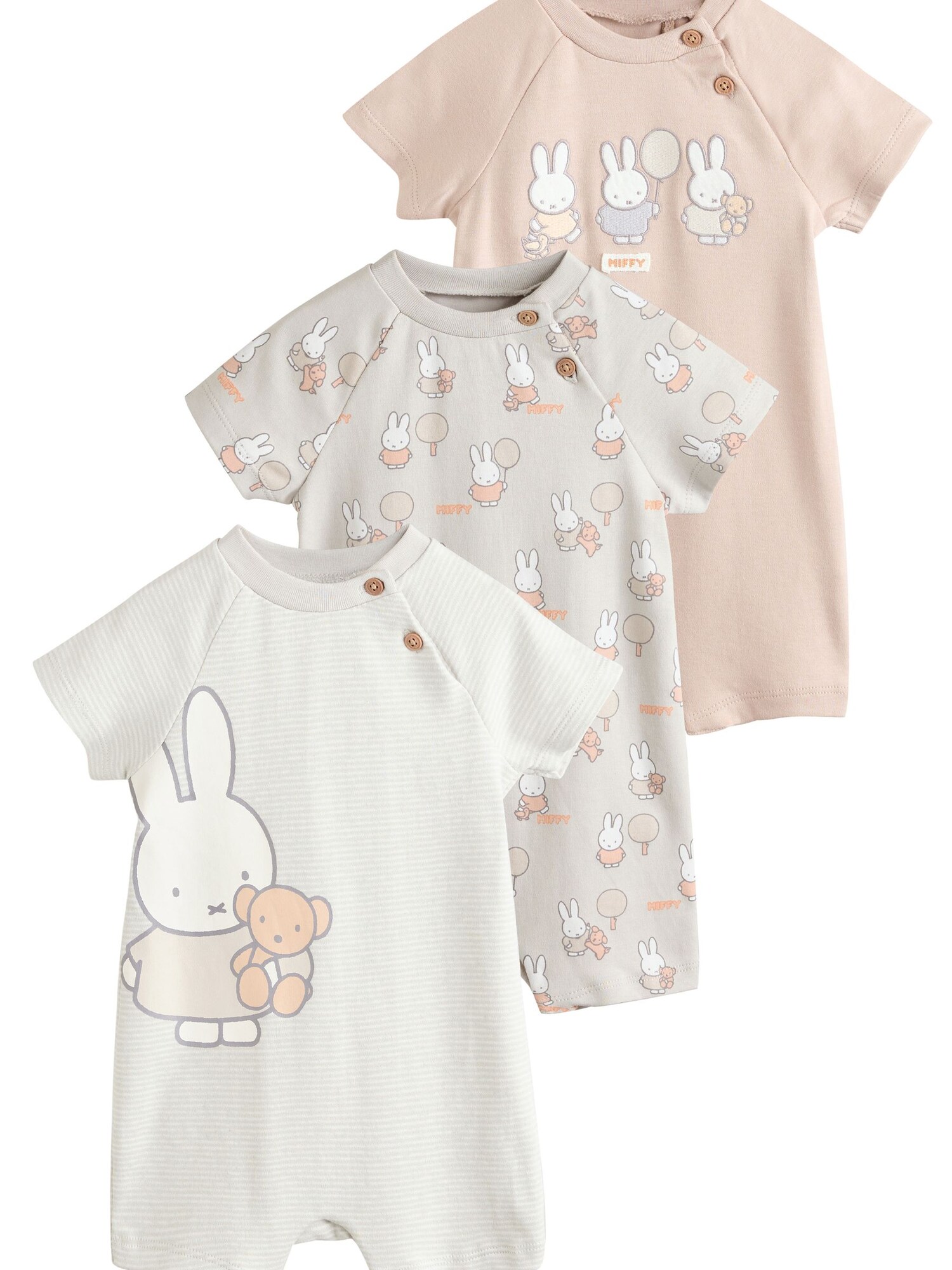 Next Salopetă/Body Miffy  maro deschis / gri deschis / roz pastel / alb
