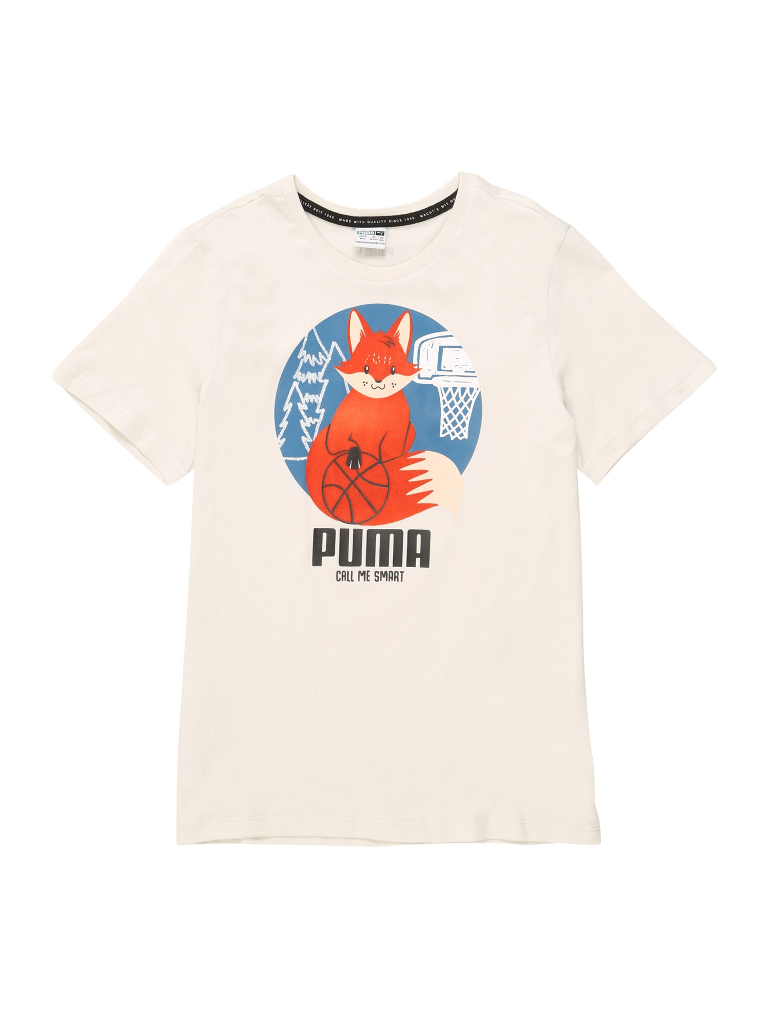 PUMA Marškinėliai  balta / juoda / melsvai pilka / tamsiai oranžinė