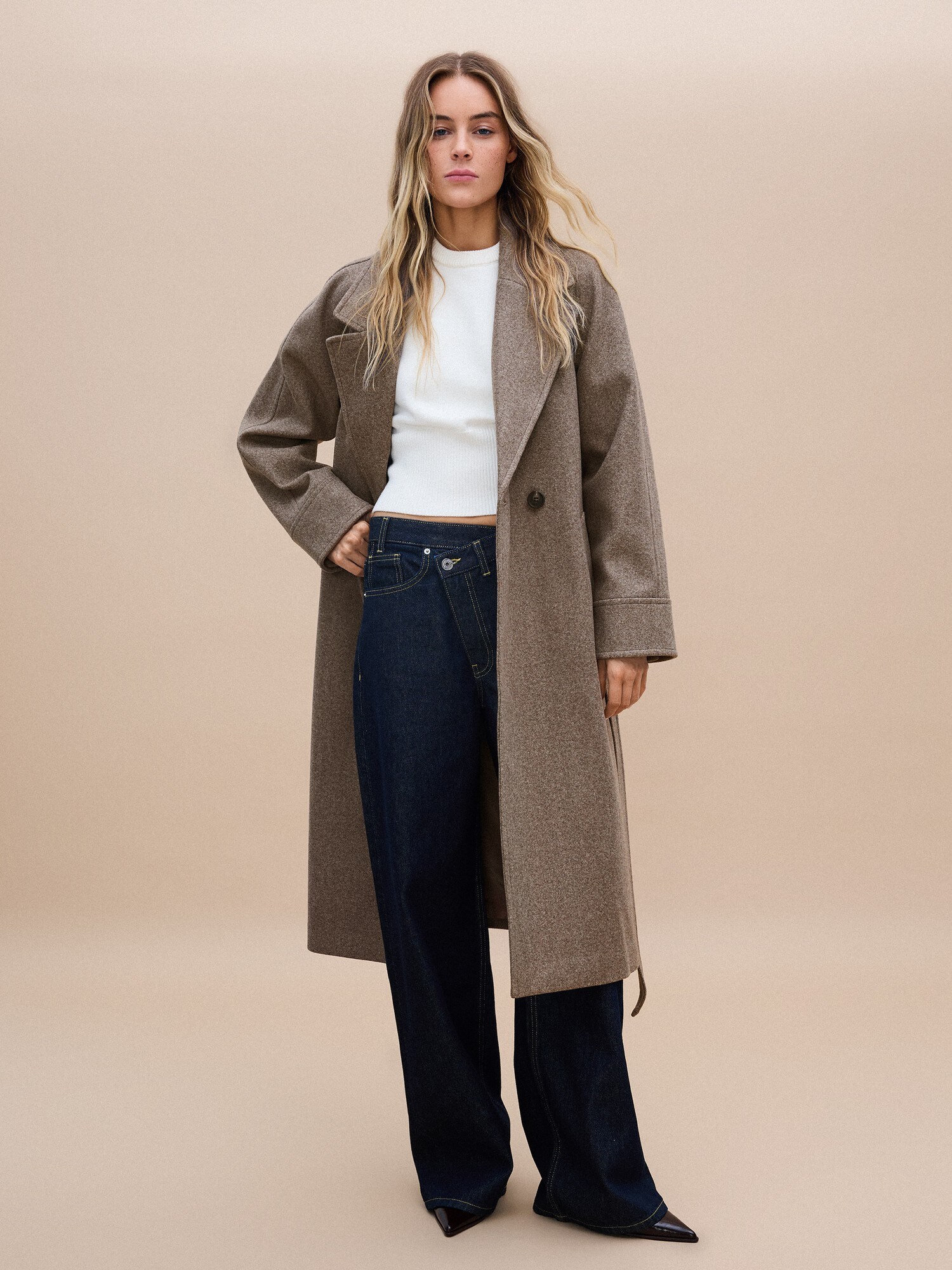 Bershka Palton de primăvară-toamnă maro cappuccino