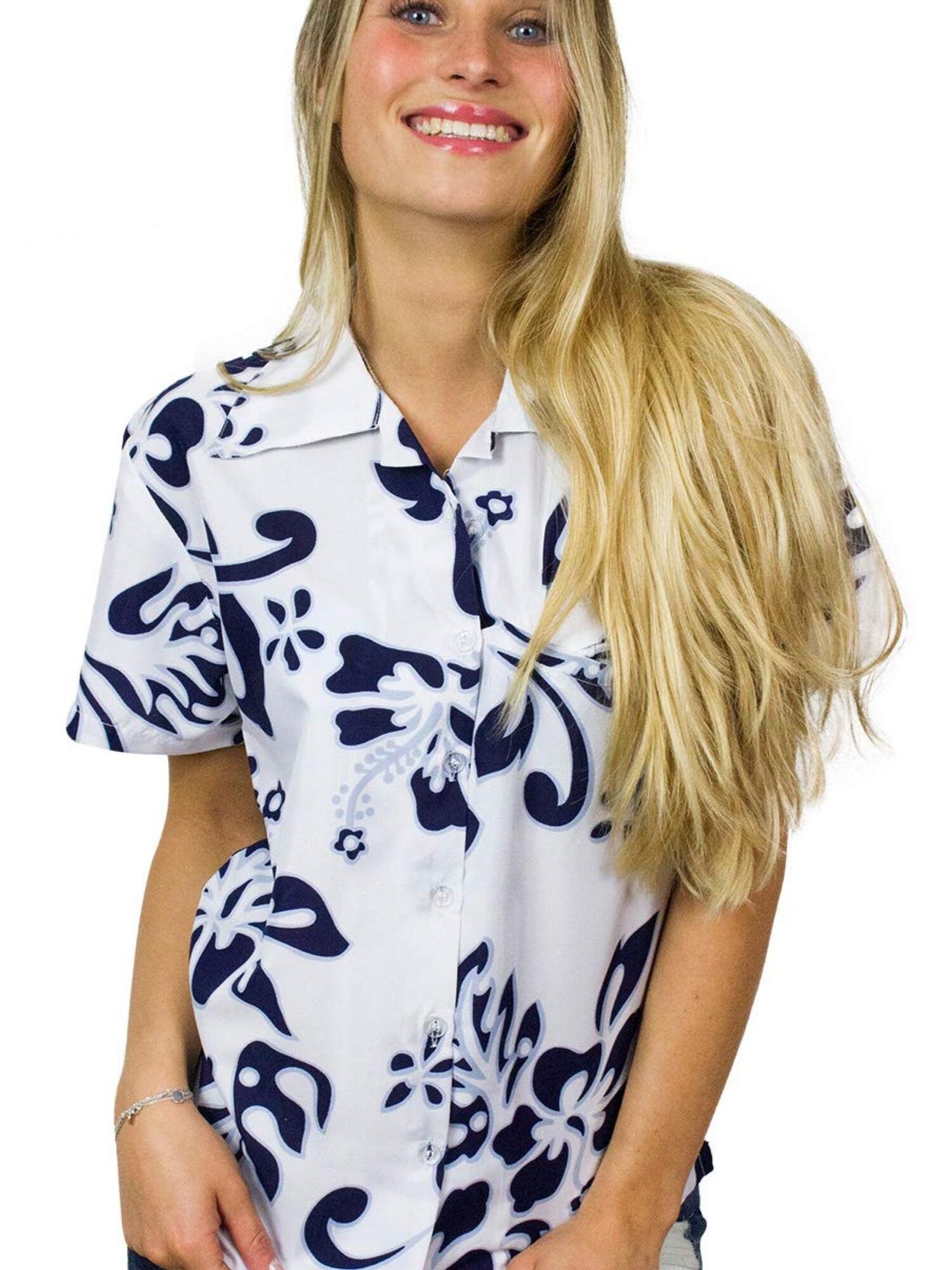 Thumbnail - King Kameha Bluse Hibiscus White Line