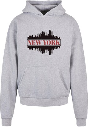 Merchcode Sweatshirt ‘New York’ Grijs gemêleerd / Bordeaux / Zwart