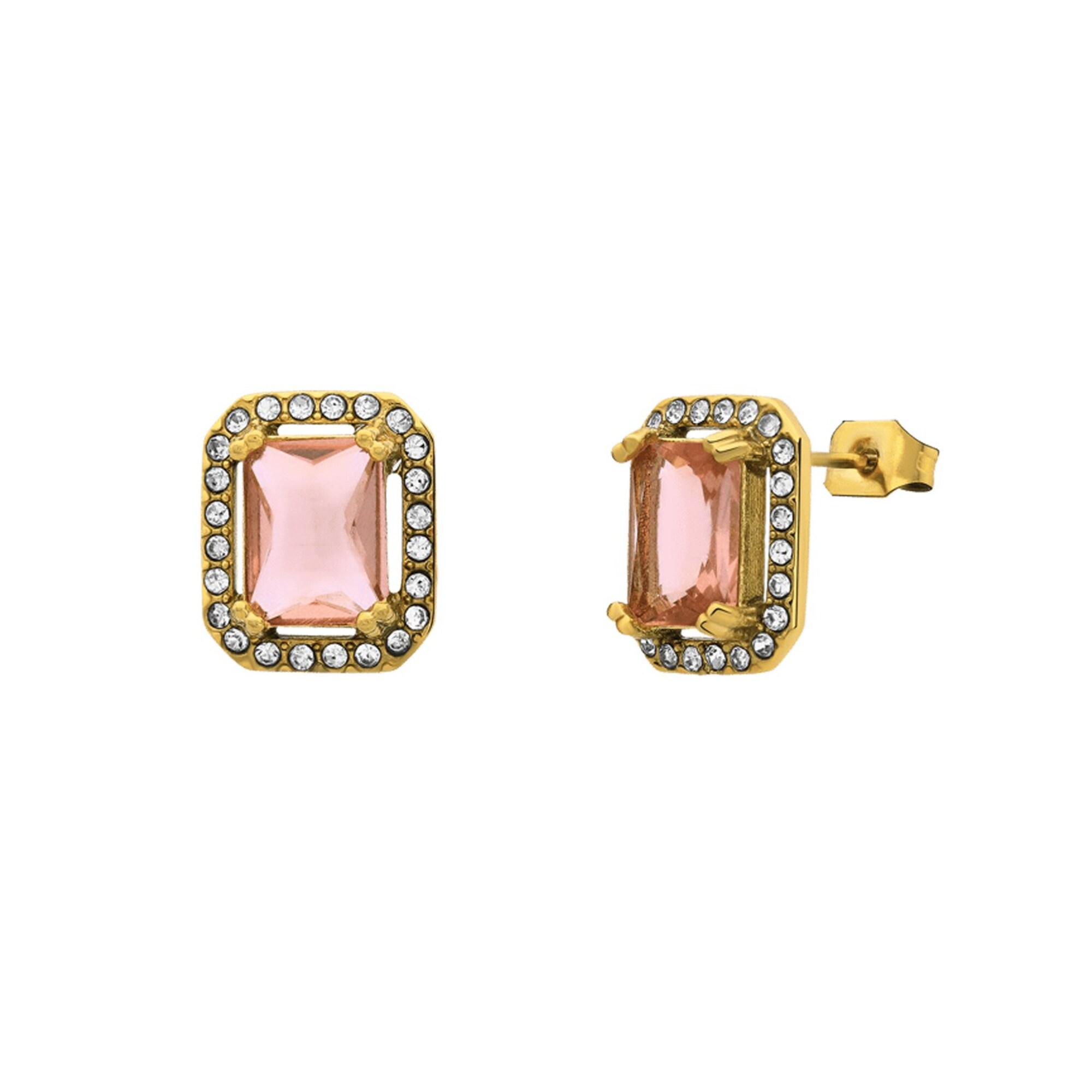 Lucardi Oorbellen 'Vintage' Goud / Pink / Transparant