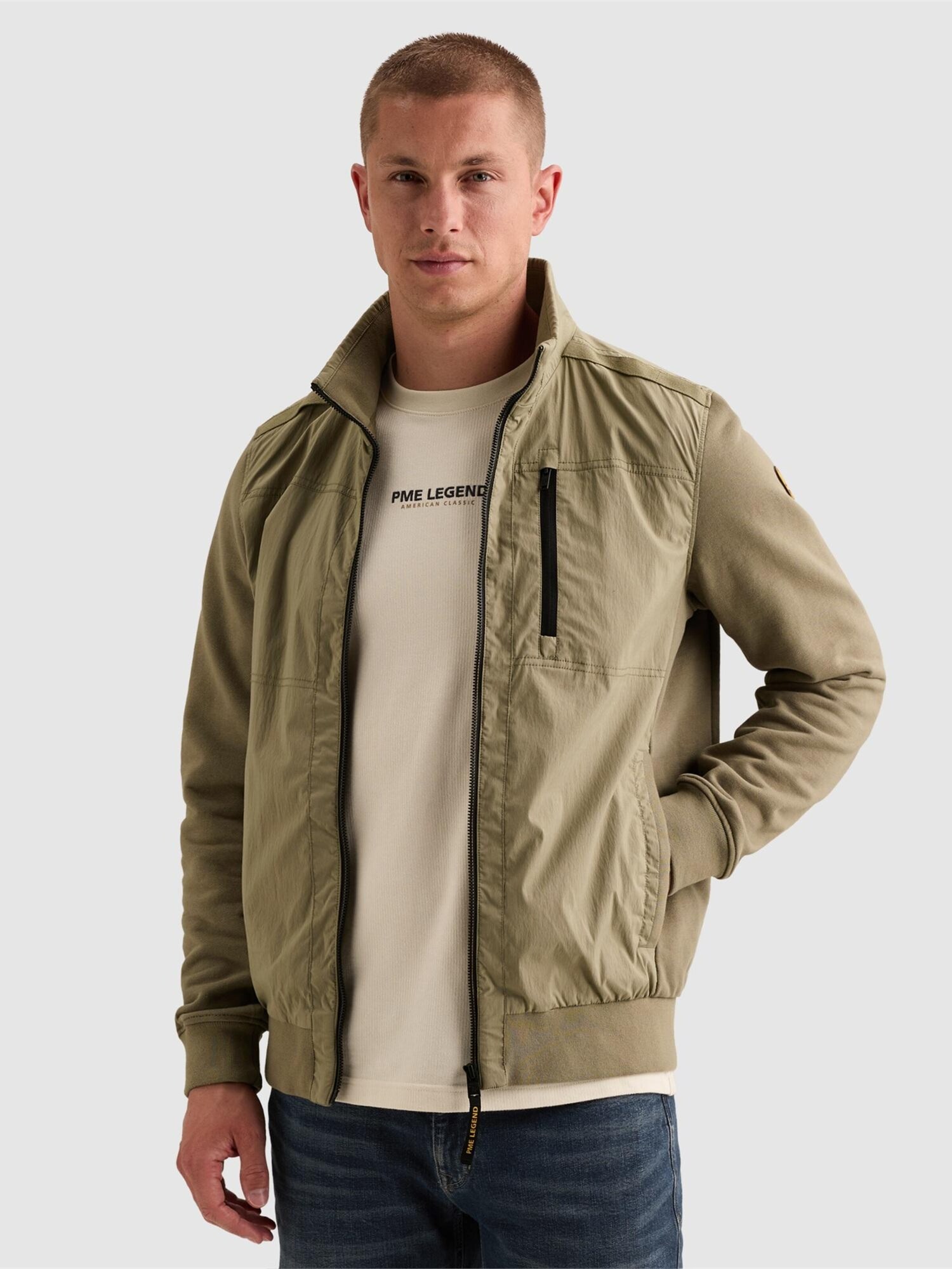PME Legend Chaqueta de entretiempo 'Hybrid jacket with zipper closure and side pockets' verde