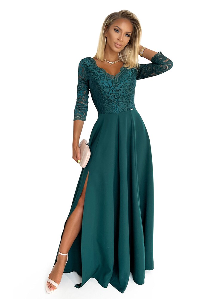 Numoco Abendkleid 'Maxikleid Amber' Damen Größe 38 dunkelgrün Winterkleid