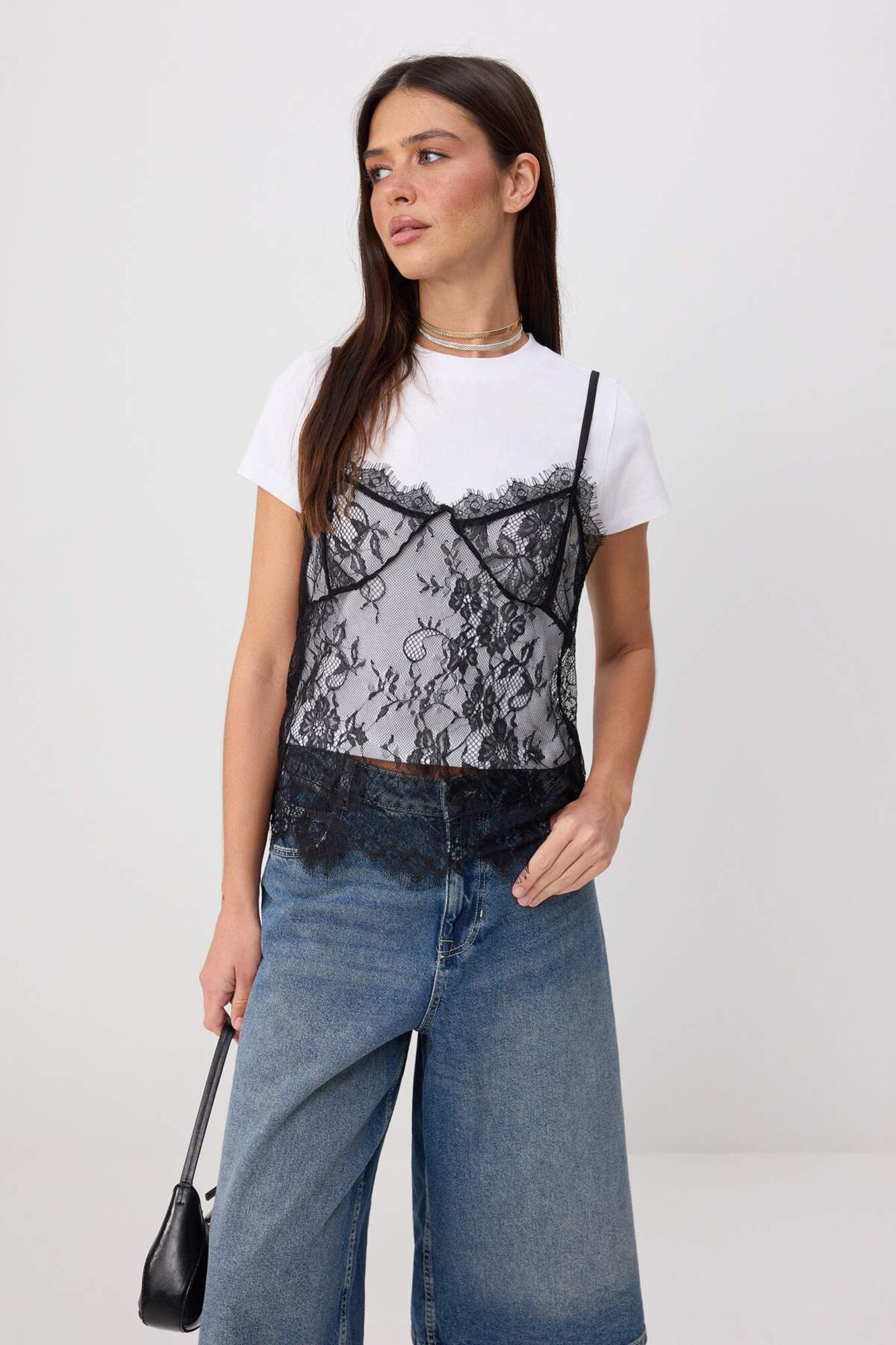 Trendyol Tricou negru / alb