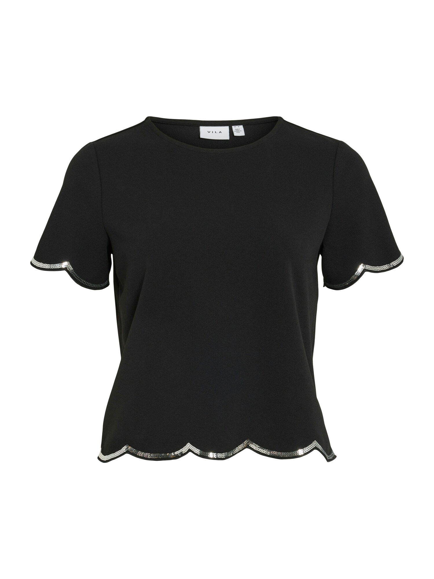 VILA Tricou  negru / argintiu