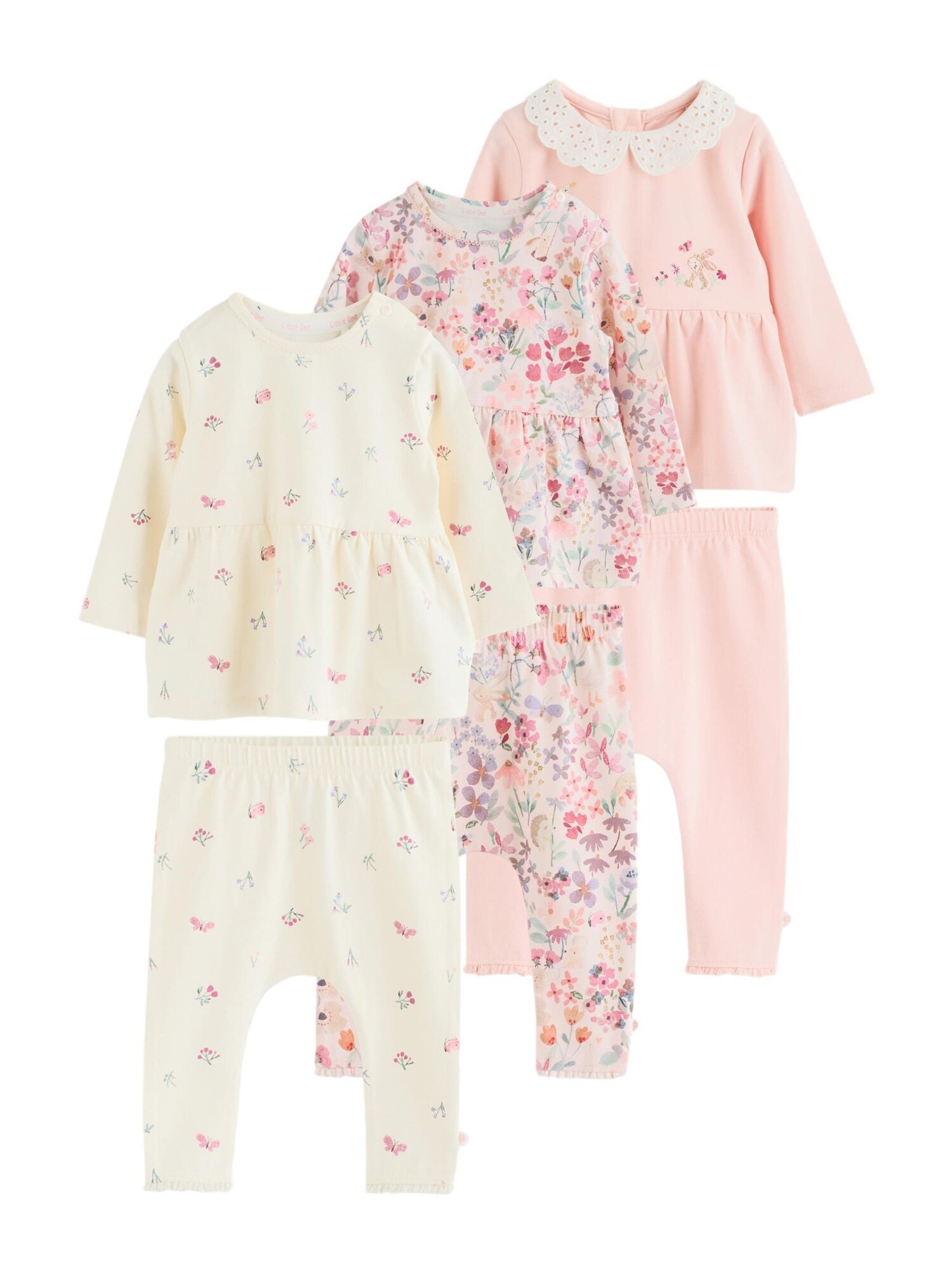 Next Pijamale bej deschis / verde pastel / magenta / roz pal