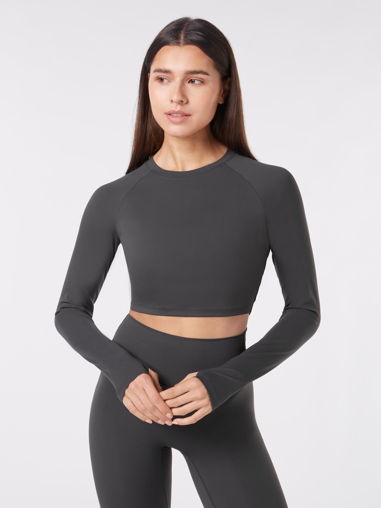 YO-GAYA Sportski top 'Long Sleeve Crop Top' antracit siva