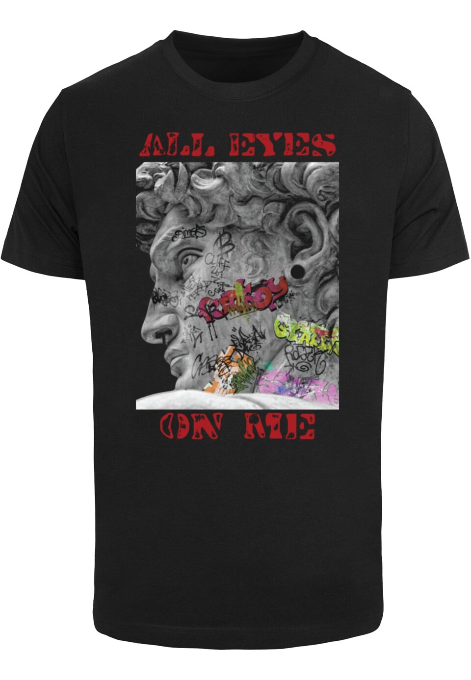 T-shirt 'All Eyes Face Statue' grå / mörkröd