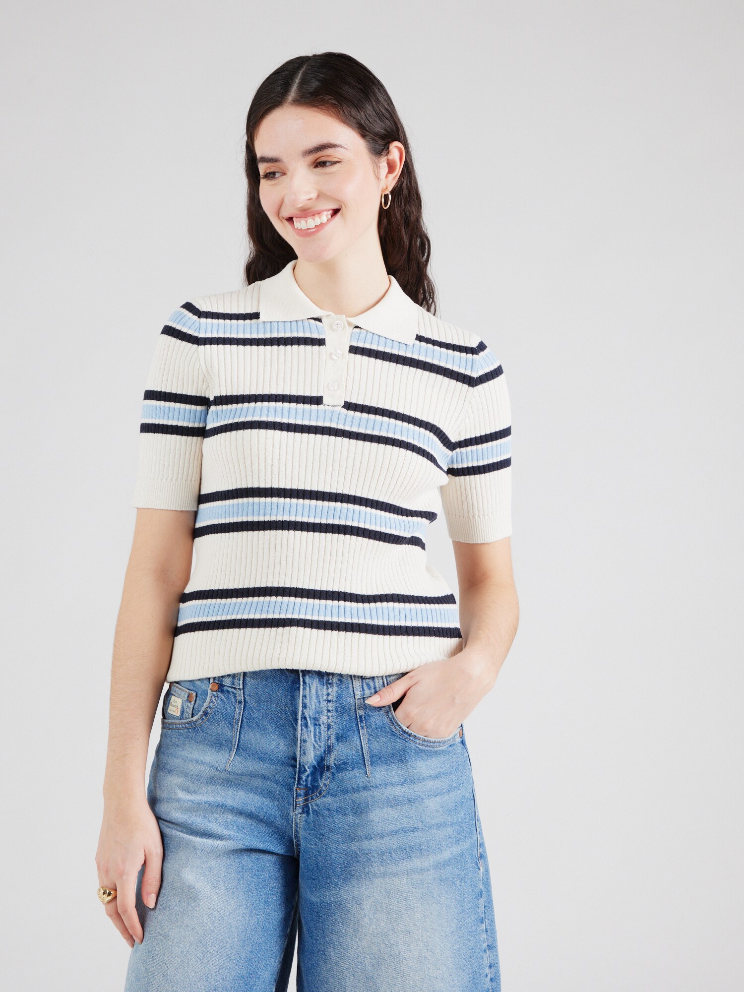 VERO MODA Póló 'VMDAISY'  krém / világoskék / fekete termék 2. képe
