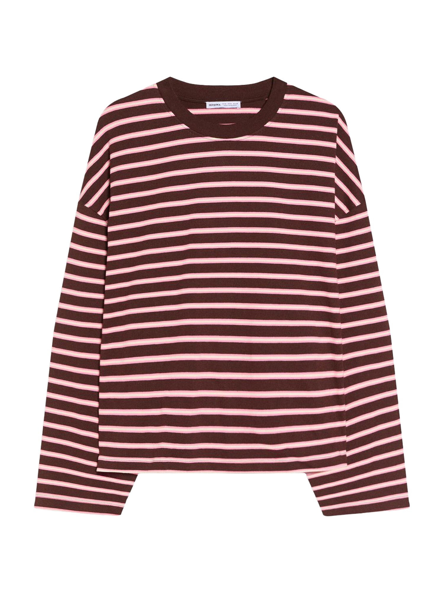 Bershka Tricou  ciocolatiu / roz pal / alb murdar