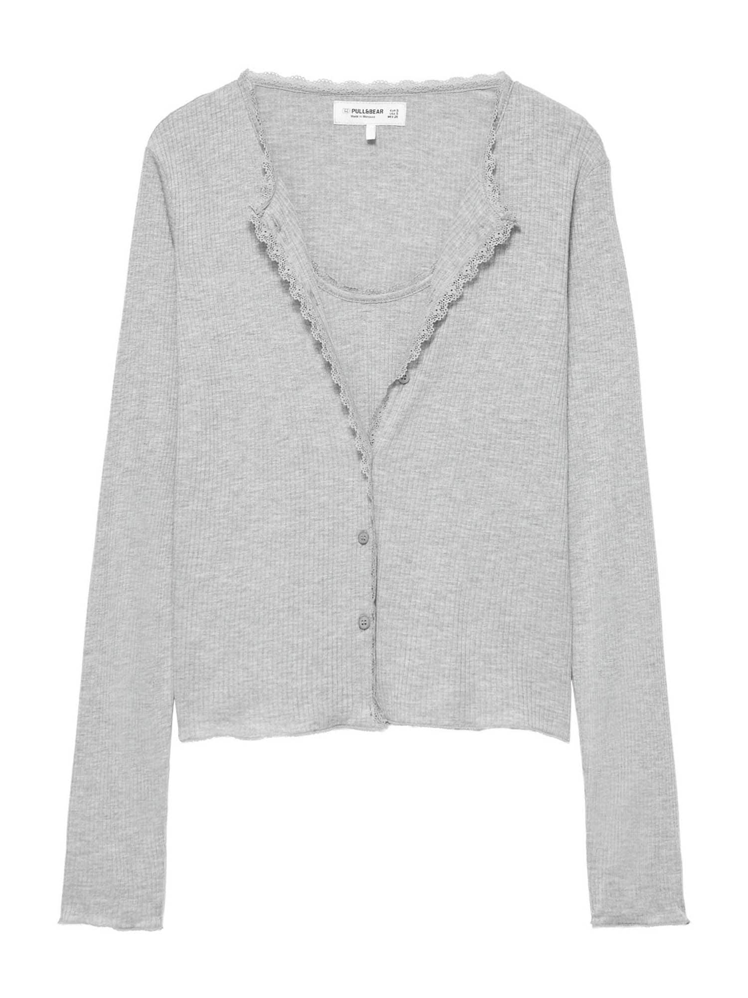 Pull&Bear Geacă tricotată gri