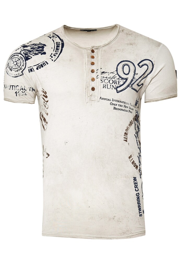 Rusty Neal T-Shirt mit Knopfleiste Herren Größe XXL beige