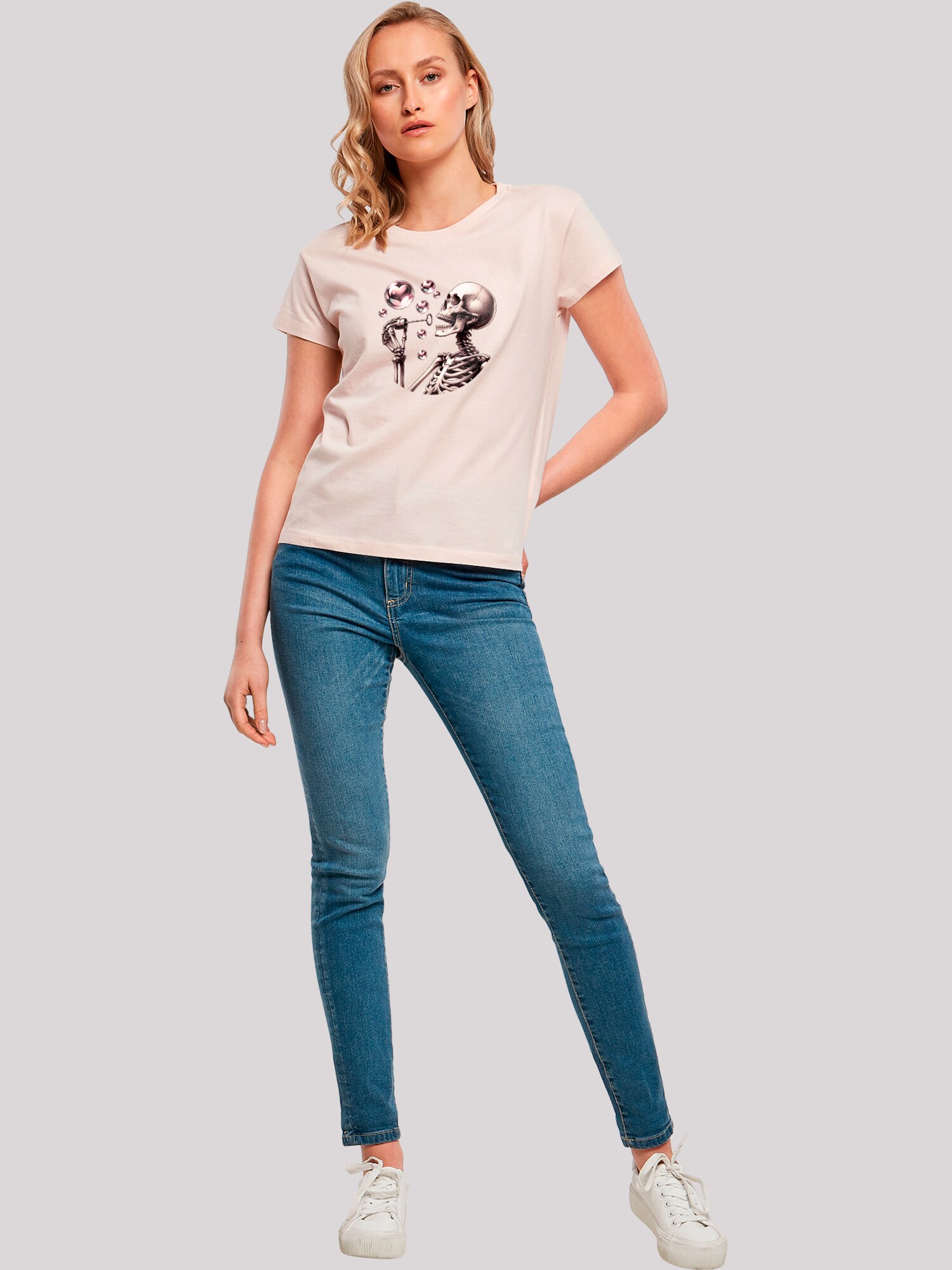 Thumbnail - F4NT4STIC T-Shirt Cute Goth Skeleton Blowing Heart Shaped Bubbles