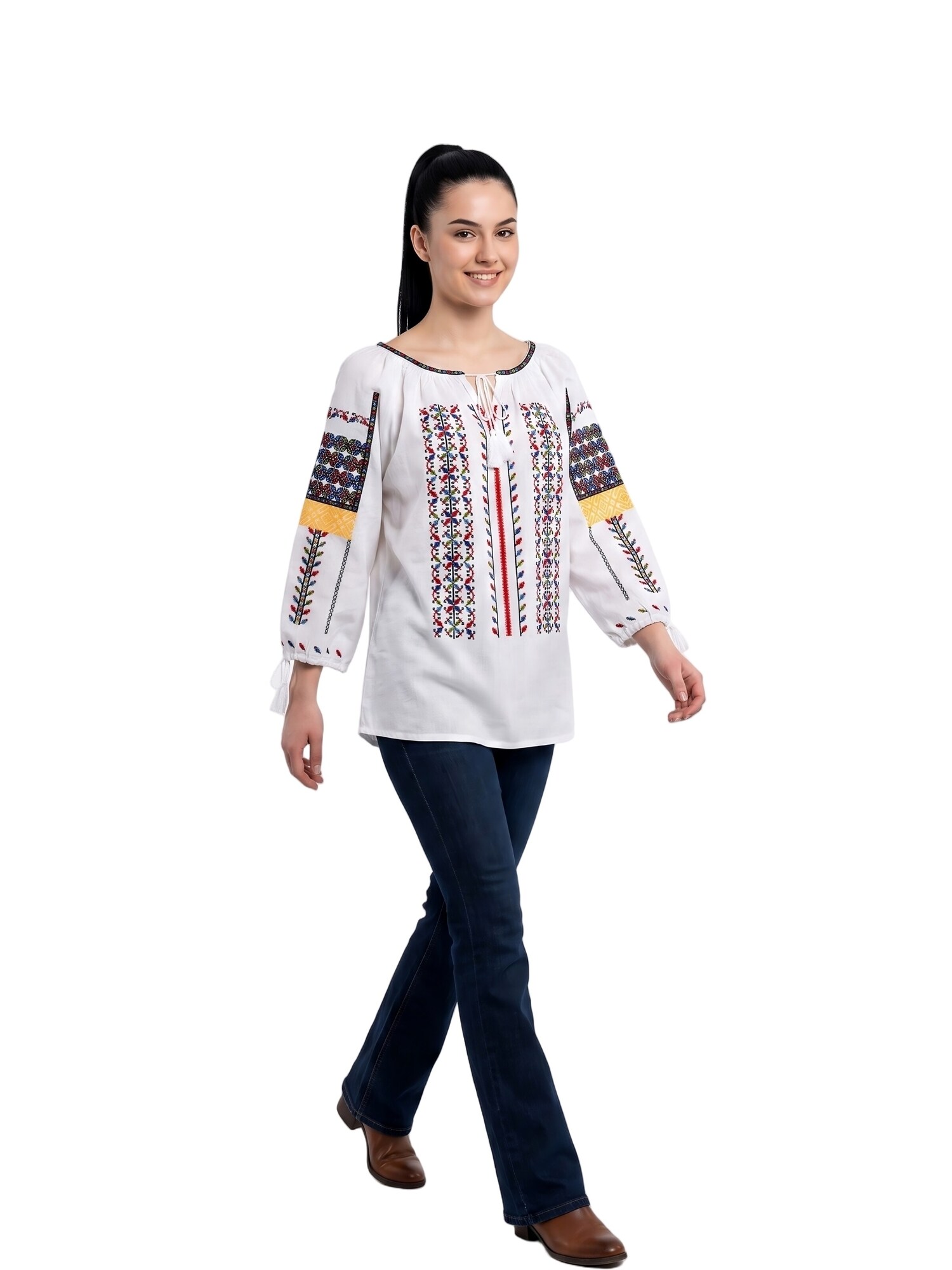 Rody’s forever Blusa tradicional 'Damenbluse AU26 weiß/gelb , marimea XL' blanco