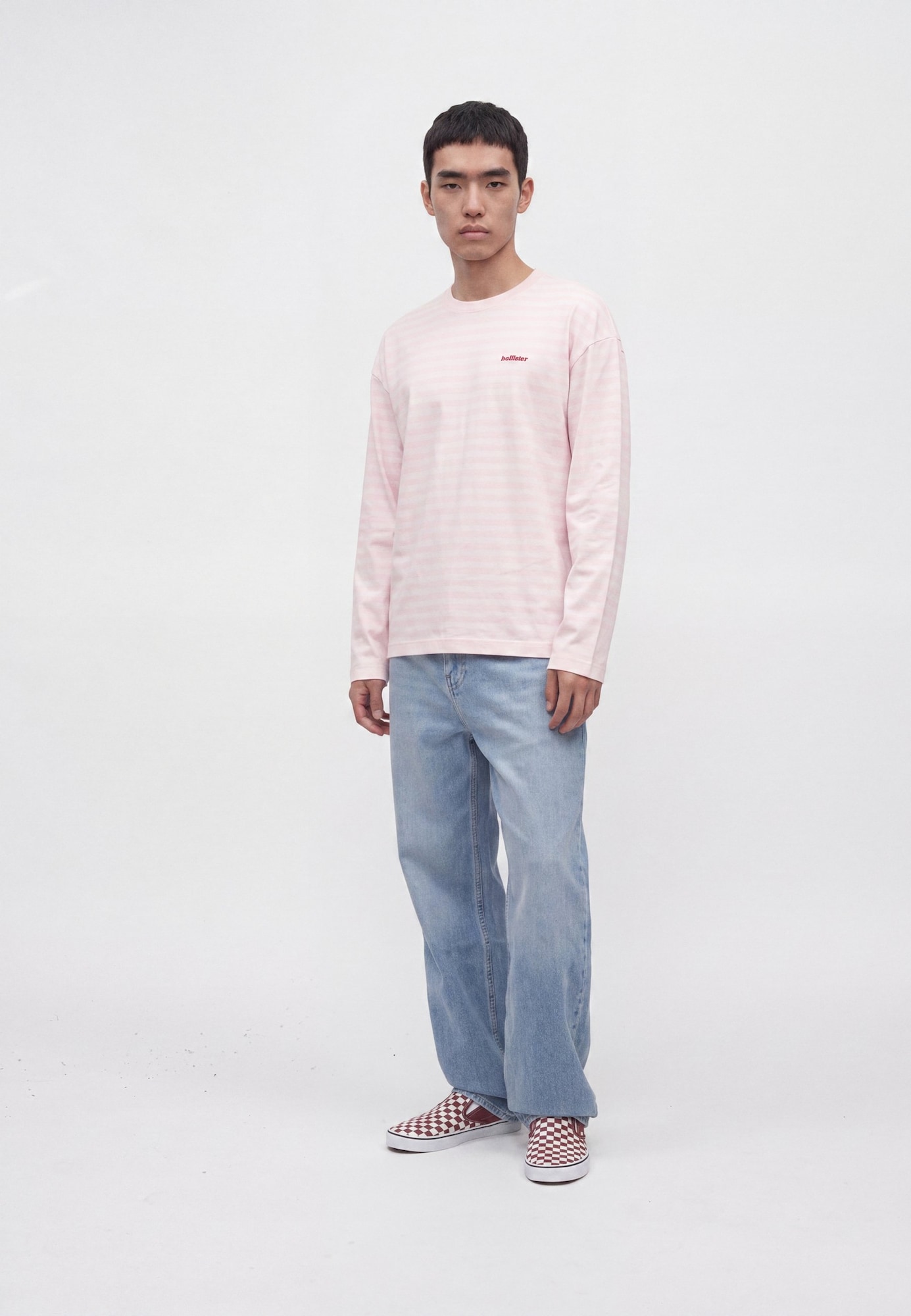 HOLLISTER Tricou roz pastel / alb
