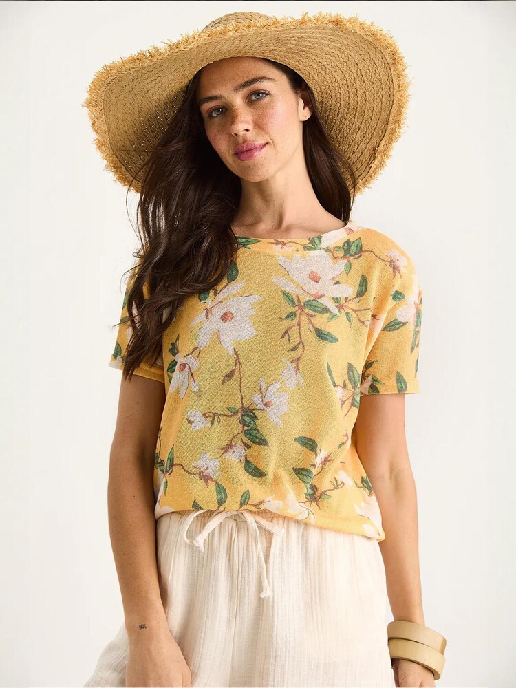 Bianco Lucci T-Shirt Damen Größe S kastanienbraun / zitronengelb / grün / weiß