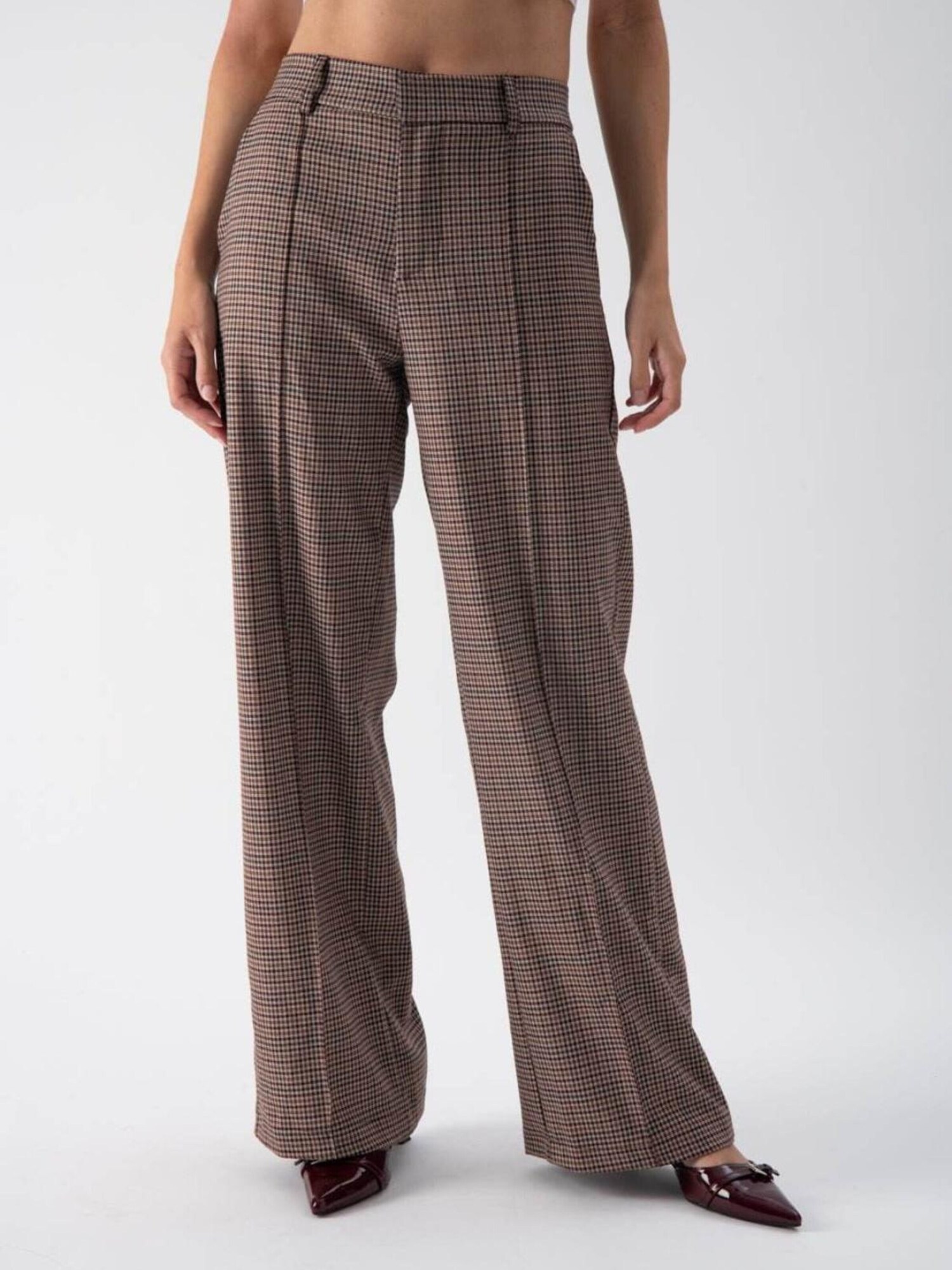 MND Pantalón  marrón / rojo oscuro / negro