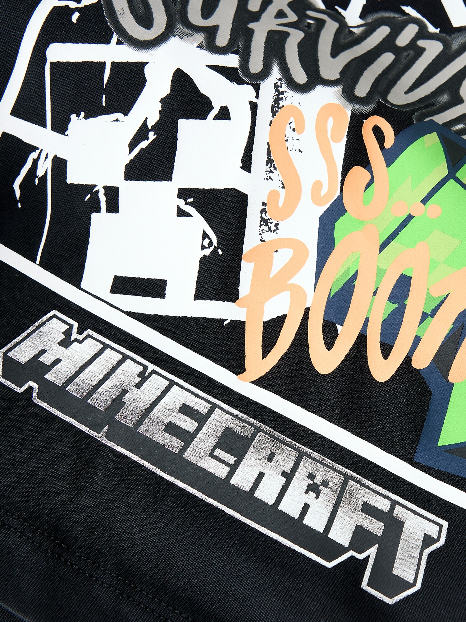 NAME IT Camiseta 'NKMMase Minecraft'  gris claro / verde hierba / negro / blanco – imagen 4