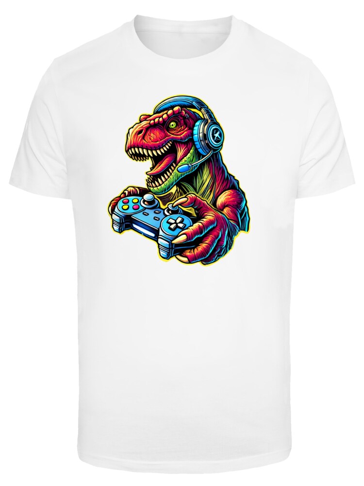 F4NT4STIC T-Shirt 'Dinosaurier Gamer' Herren Größe XXXL mischfarben / weiß