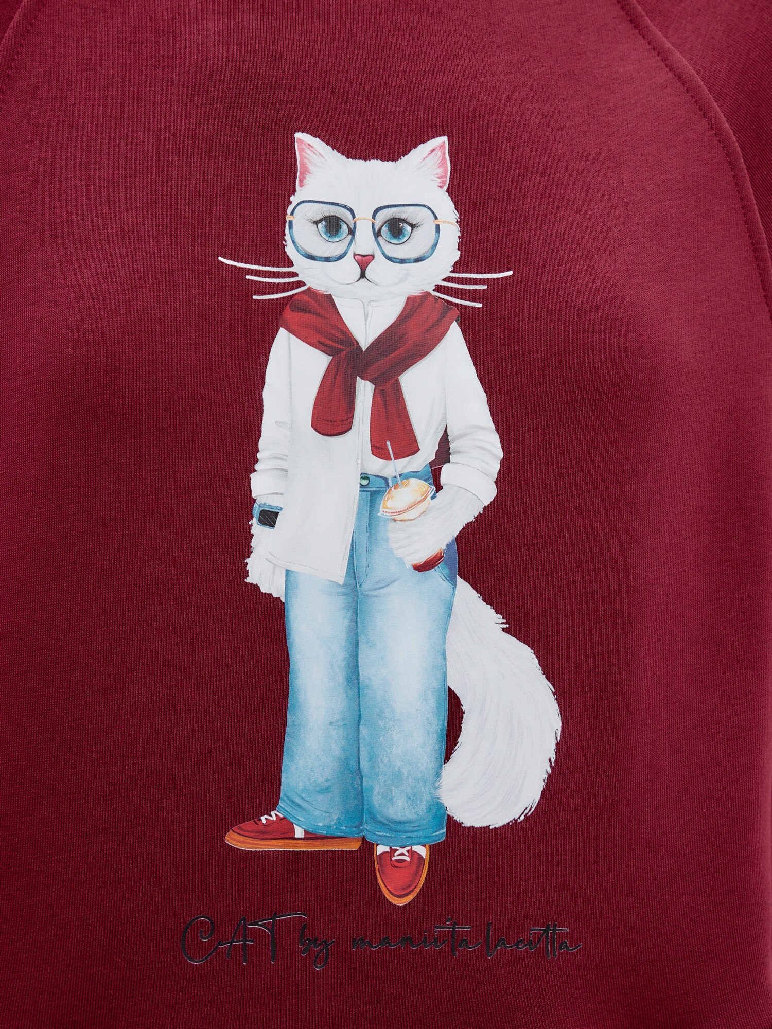 Cat e Lolette Mikina 'Cat with Coffee'  burgundská (obrázok 6)