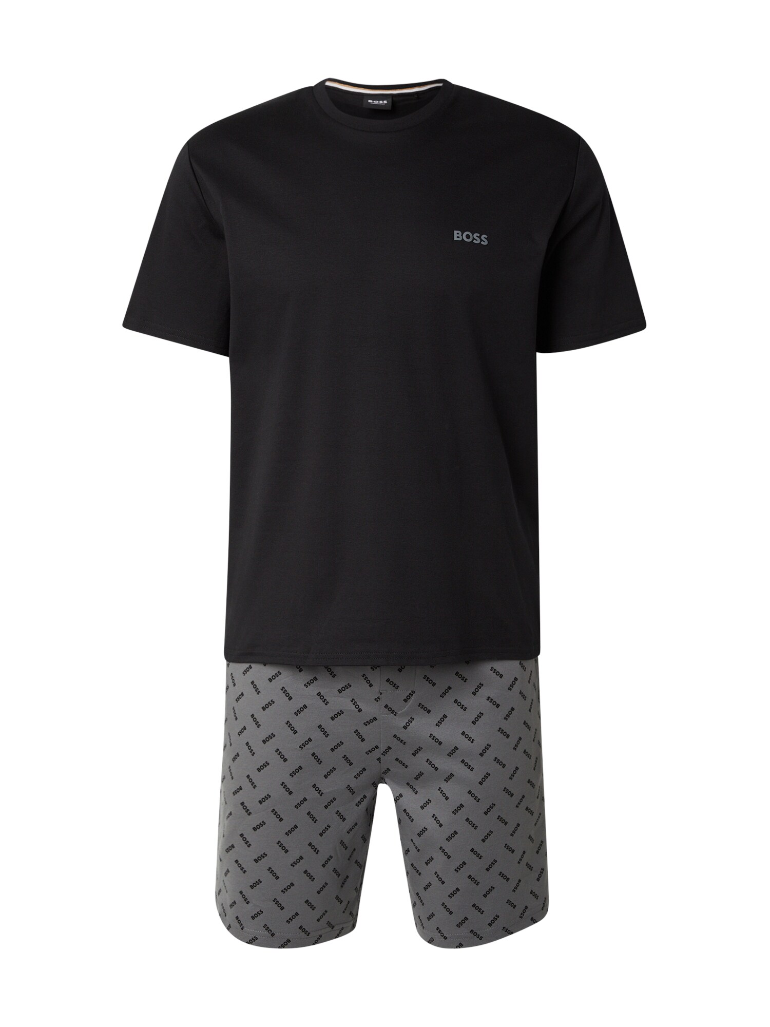 BOSS Pijama scurtă  gri / negru
