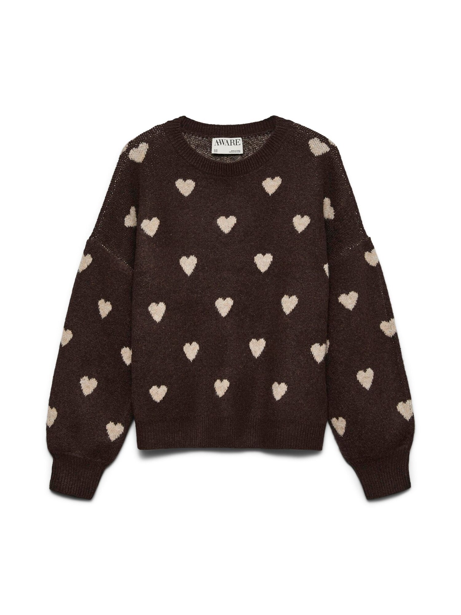 VERO MODA Jersey 'AWHeart'  beige / marrón oscuro