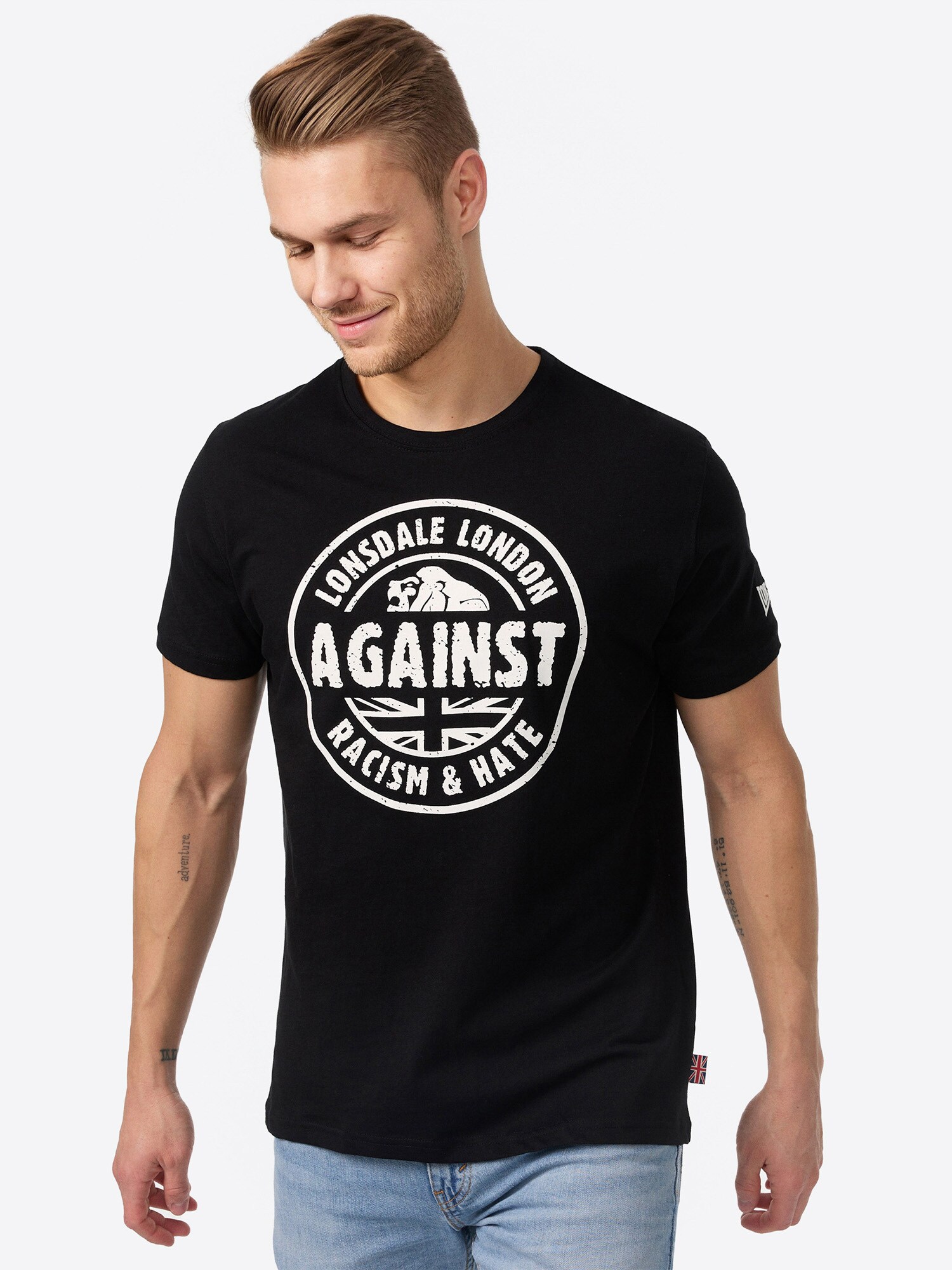 LONSDALE Póló 'Against Racism'  fekete / fehér termék 2. képe