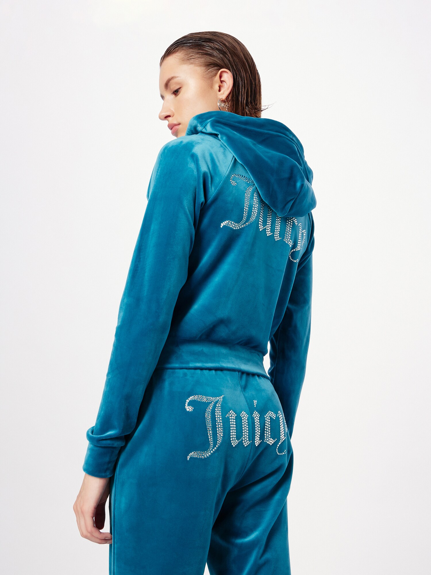 Juicy Couture Tepláková bunda 'MADISON' petrolejová / strieborná (obrázok 3)