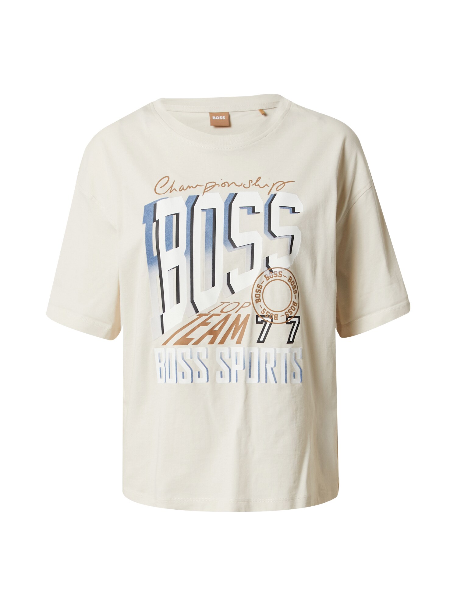 BOSS Orange Tricou 'Evarsy'  albastru fumuriu / maro / negru / alb murdar