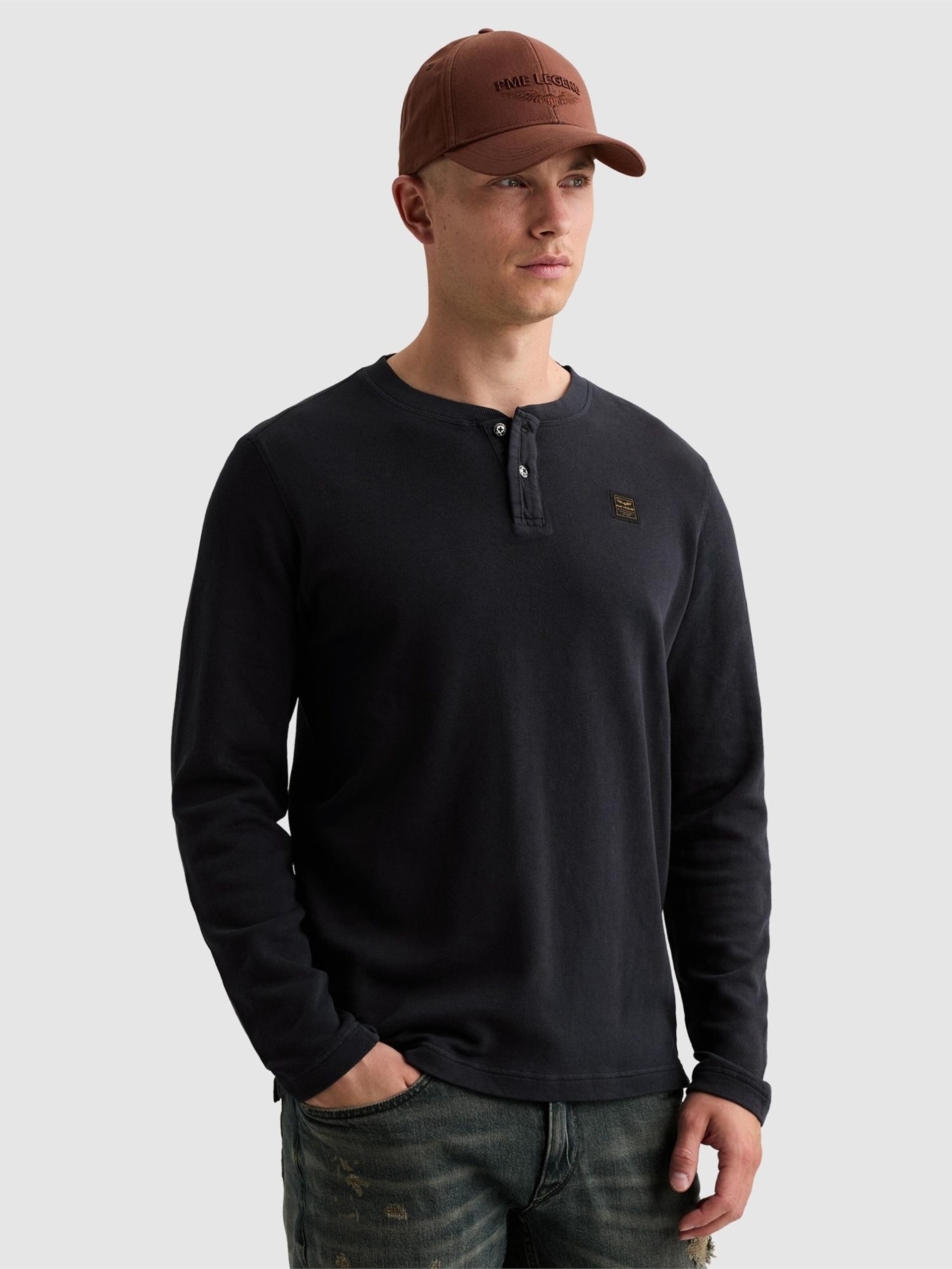 PME Legend Skjorta 'Henley T-shirt with long sleeves and garment-dye wash' herr