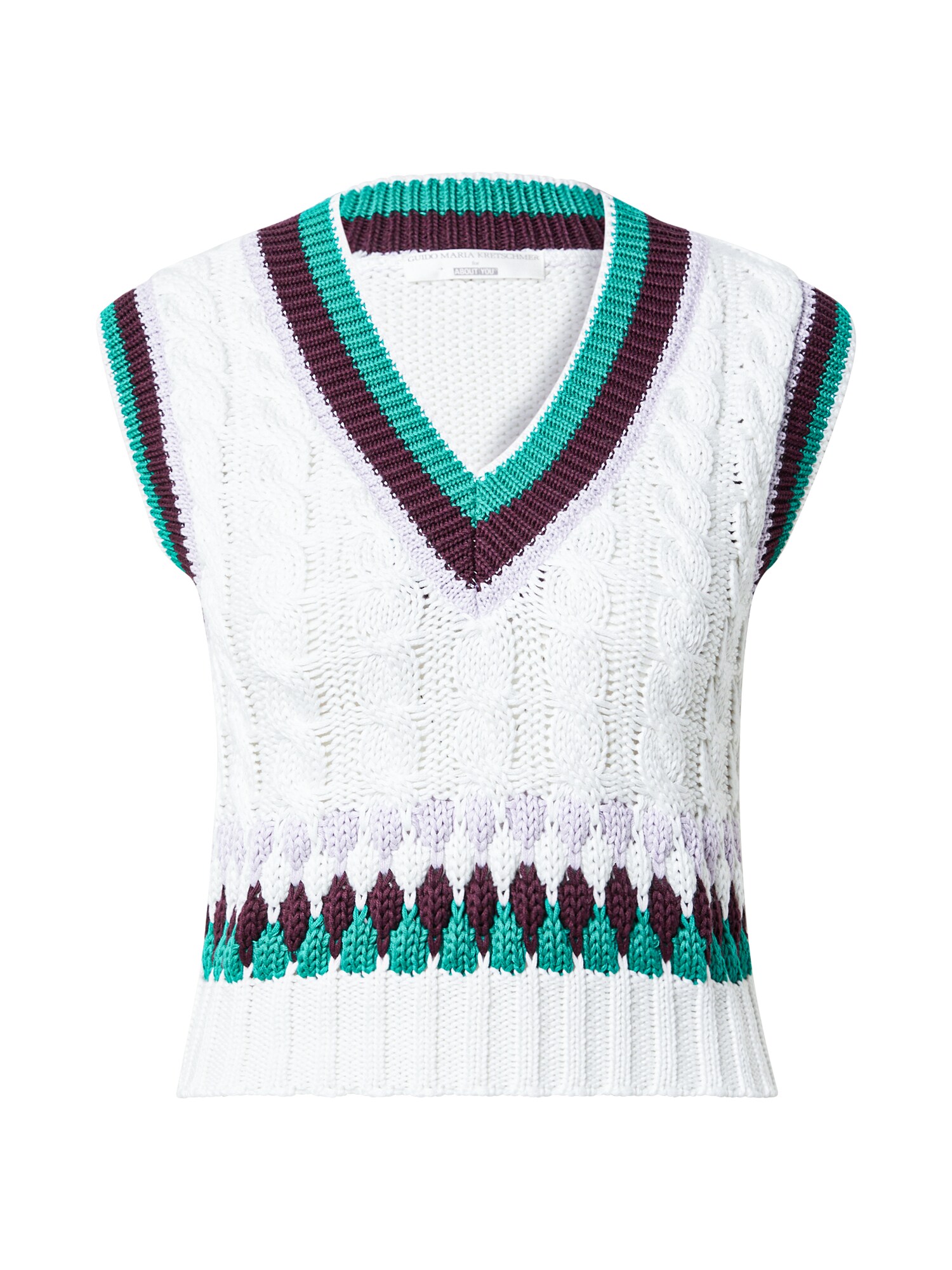 Guido Maria Kretschmer Women Пуловер 'Ginny'  тъмнокафяво / смарагдово зелено / лавандула / бяло