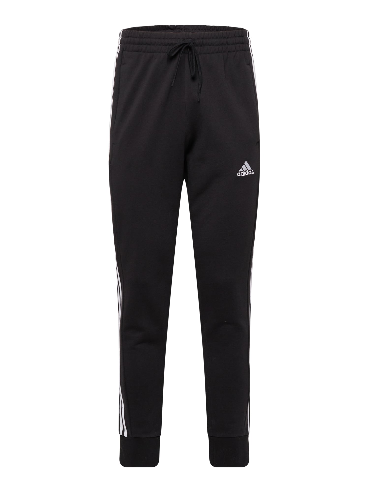 ADIDAS SPORTSWEAR Športne hlače 'Essentials French Terry Tapered Cuff 3-Stripes'  črna / bela