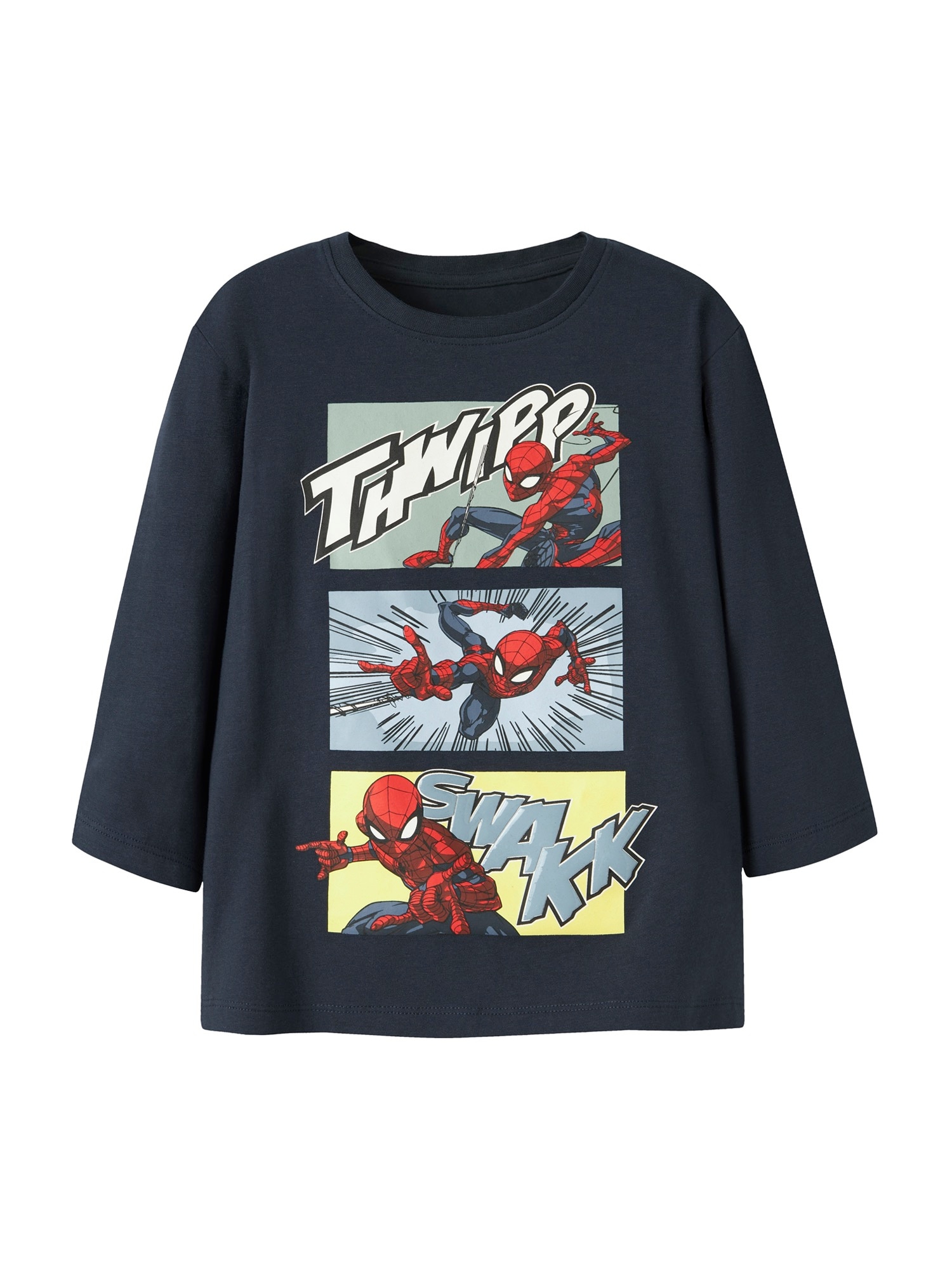 NAME IT Tričko 'NMMJARL SPIDER'  námornícka modrá / svetlomodrá / žltá / ohnivo červená