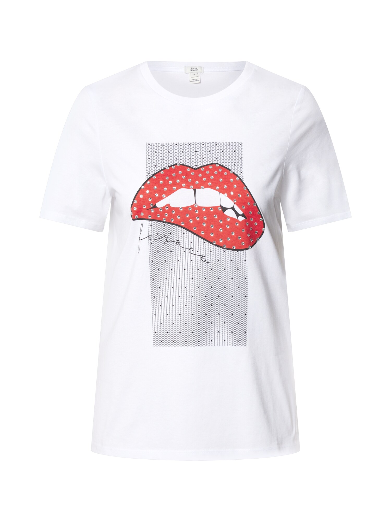 River Island Marškinėliai 'LIPS HEATSEAL'  balta / raudona