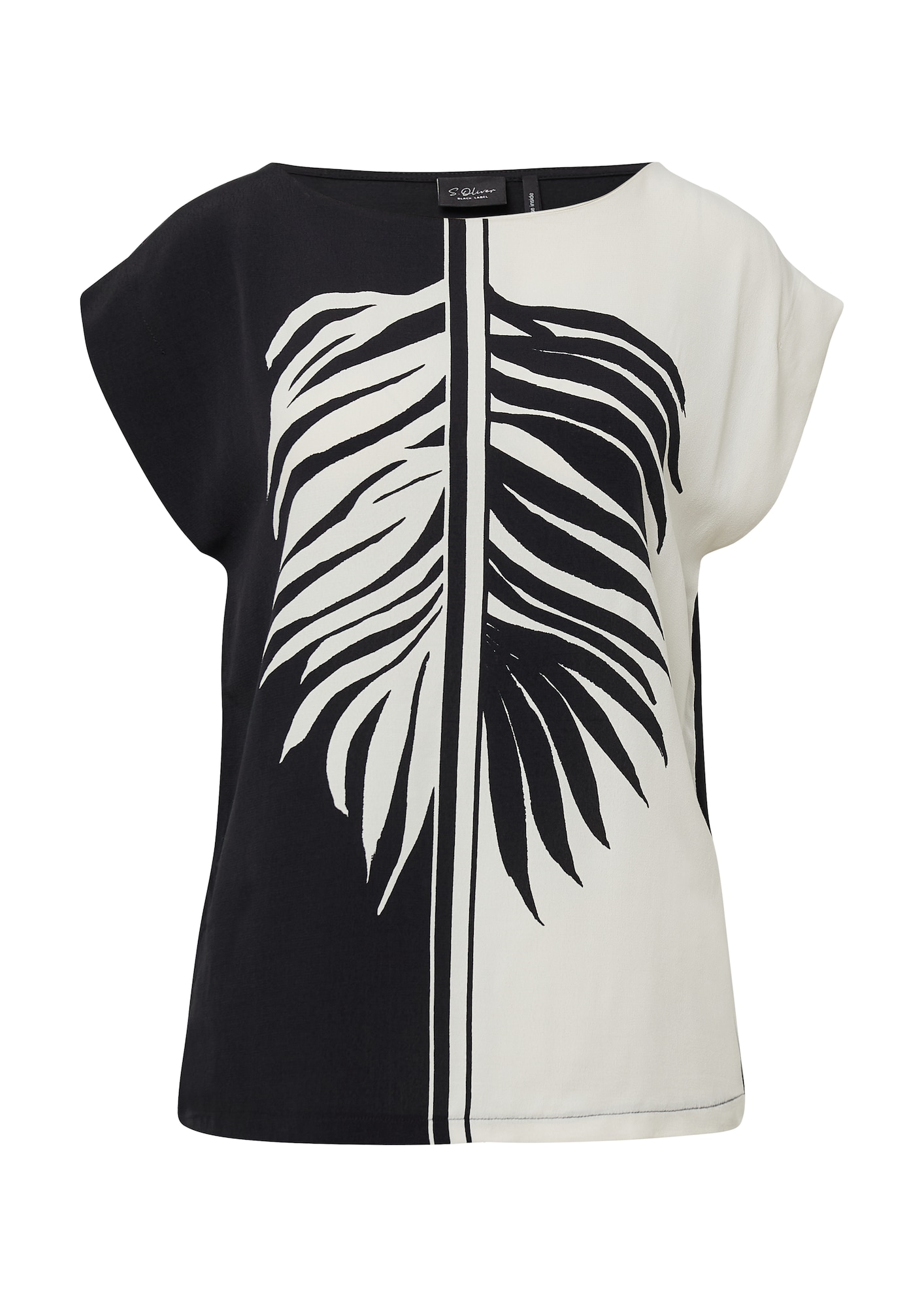 s.Oliver BLACK LABEL Tricou  negru / alb