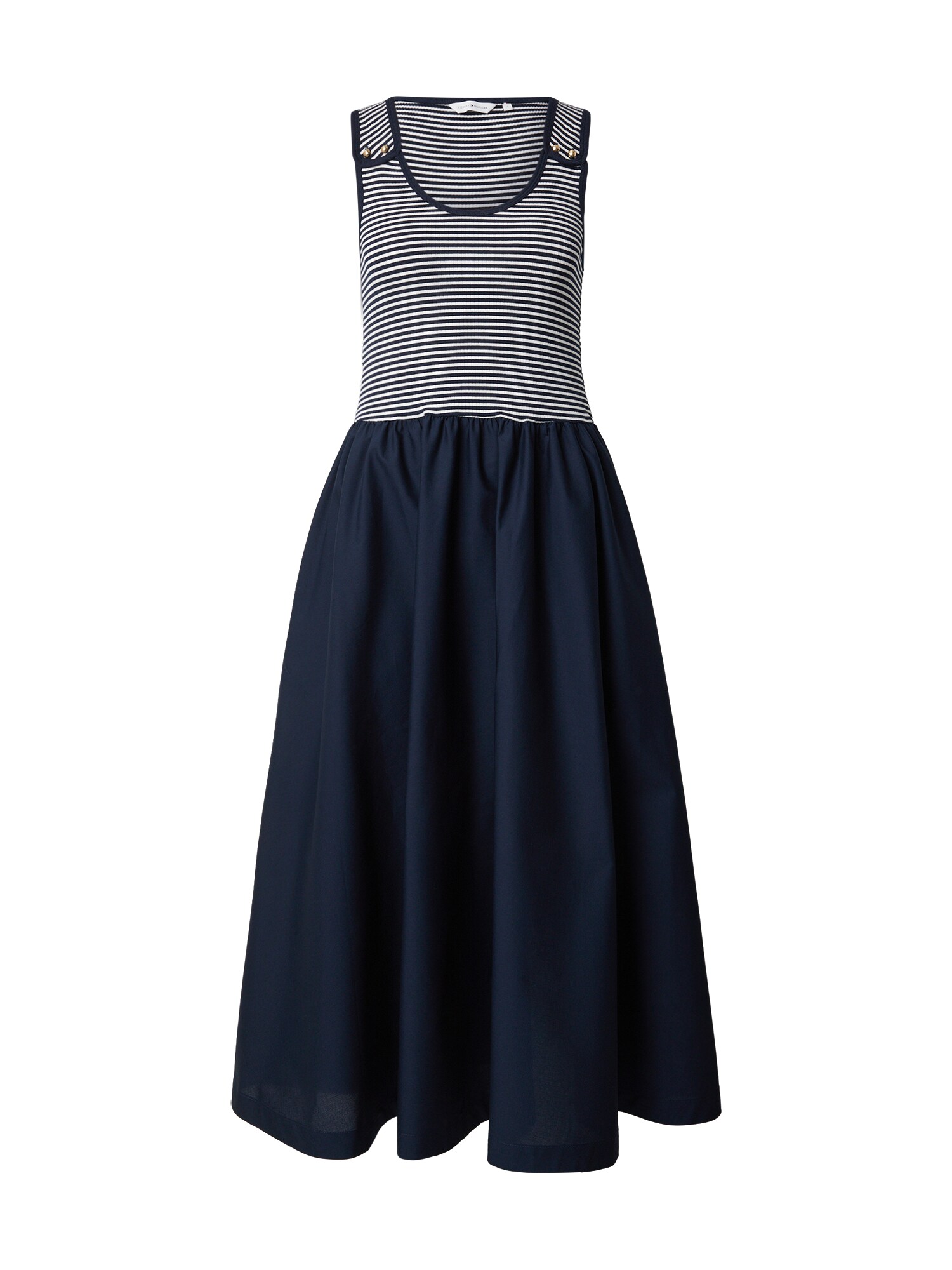 TOMMY HILFIGER Ljetna haljina 'Gold-tone Button Slim Mixed Midi'  mornarsko plava / bijela