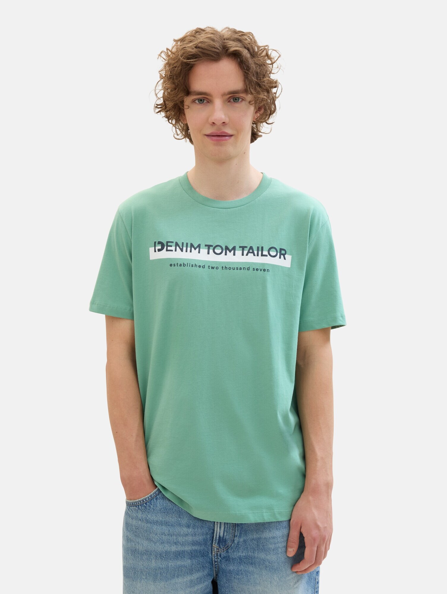 TOM TAILOR DENIM Tričko námornícka modrá / mätová / biela (obrázok 3)