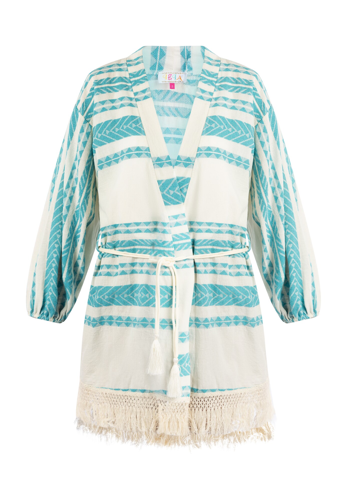IZIA Kimono  tyrkysová / prírodná biela