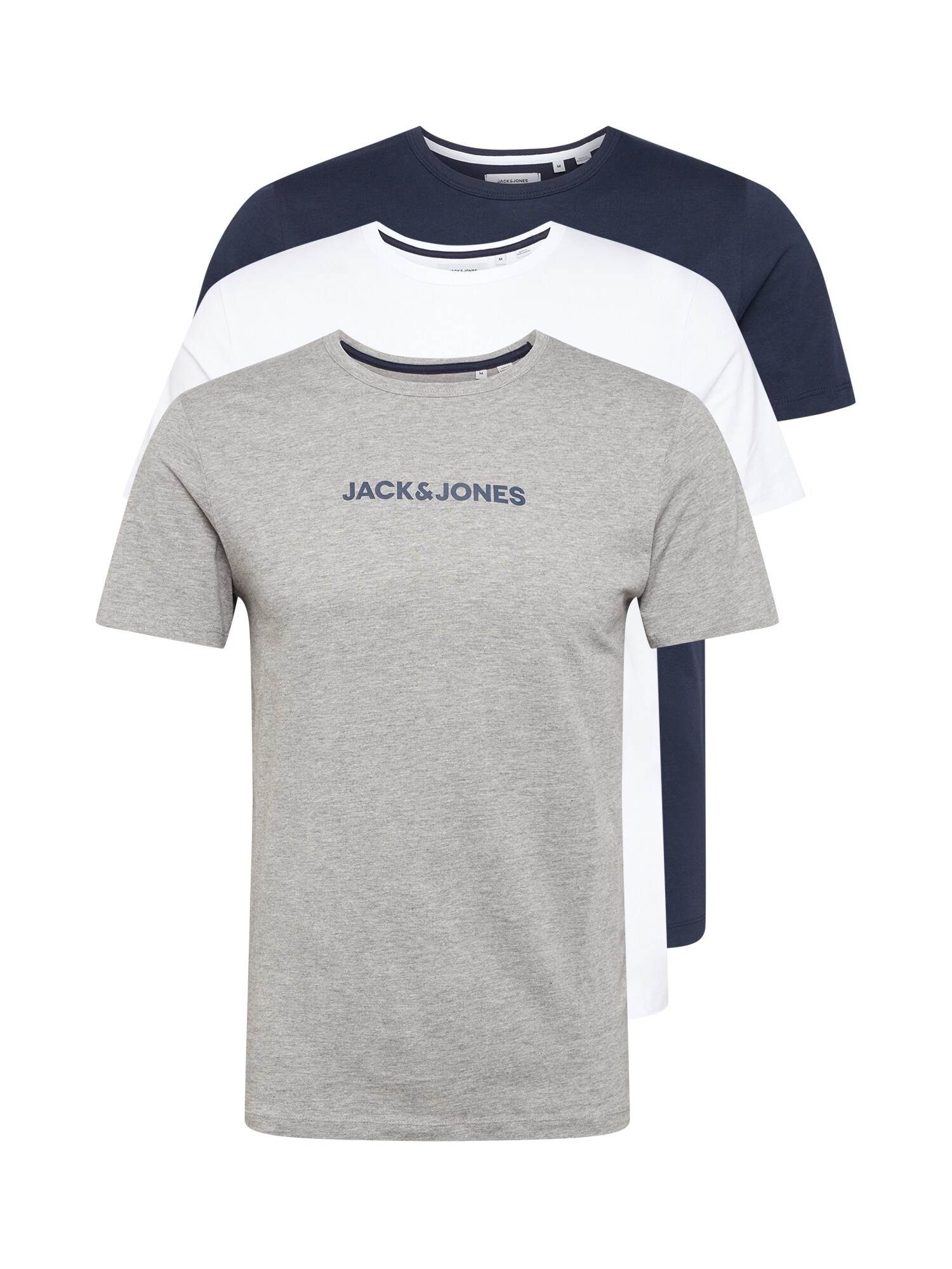 JACK & JONES Marškinėliai 'RAIN'  tamsiai mėlyna / margai pilka / balta