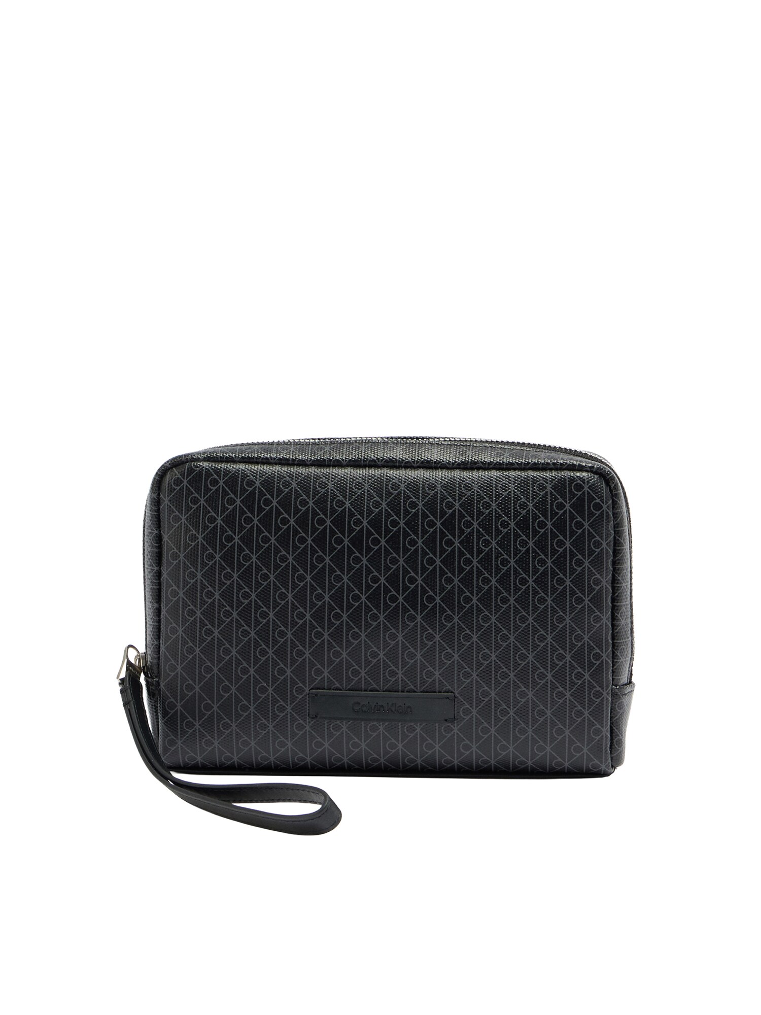 Calvin Klein Toaletna torbica 'Coated Emblem Print Bracelet Strap'  siva / črna