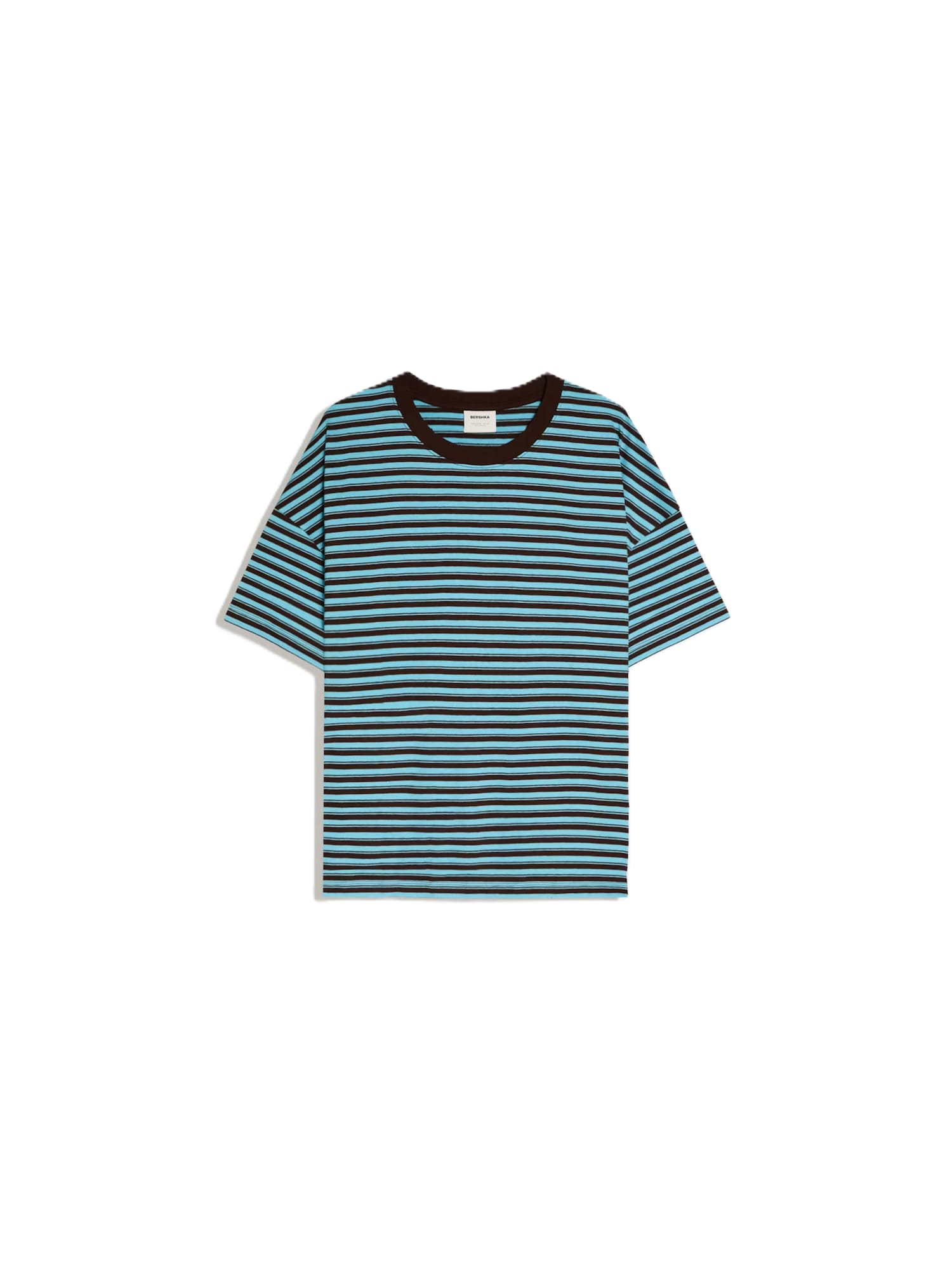 Bershka Tricou albastru aqua / negru