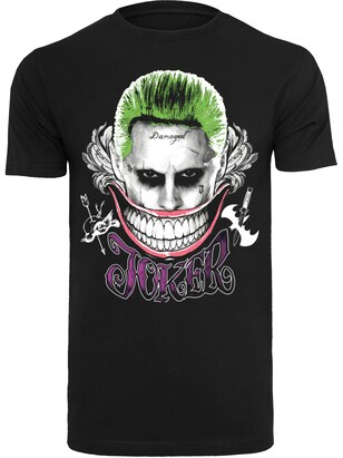 F4NT4STIC Shirt ‘Suicide Squad Joker Coloured Smile’ Donkergrijs / Grasgroen / Donkerlila / Zwart / Wit