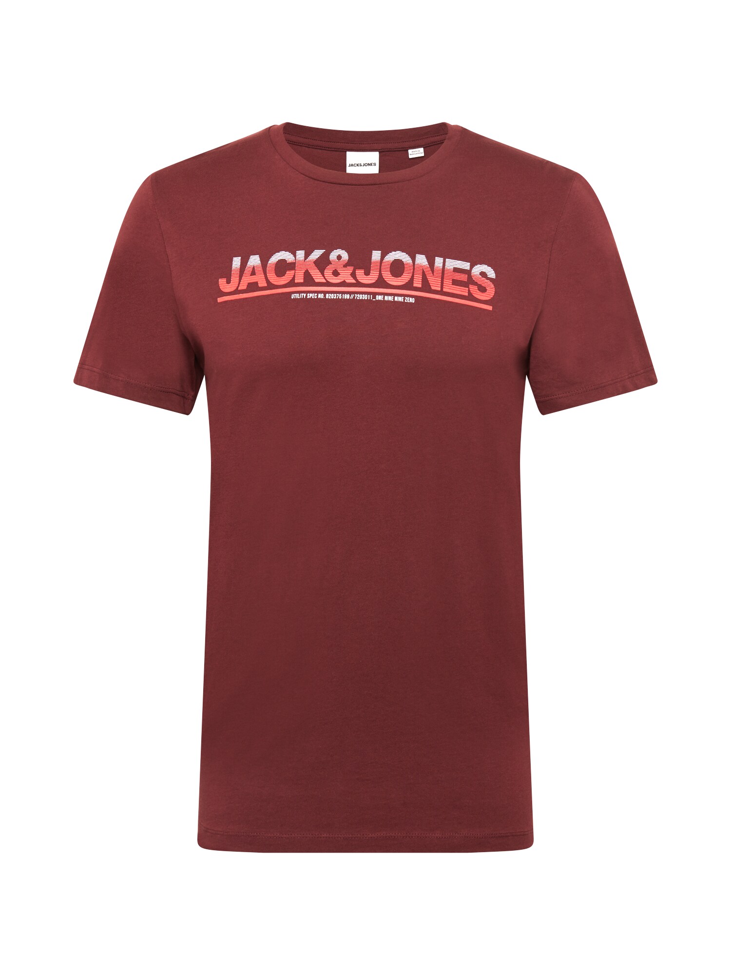 JACK & JONES Marškinėliai 'JUMBO'  vyno raudona spalva / balta / ugnies raudona