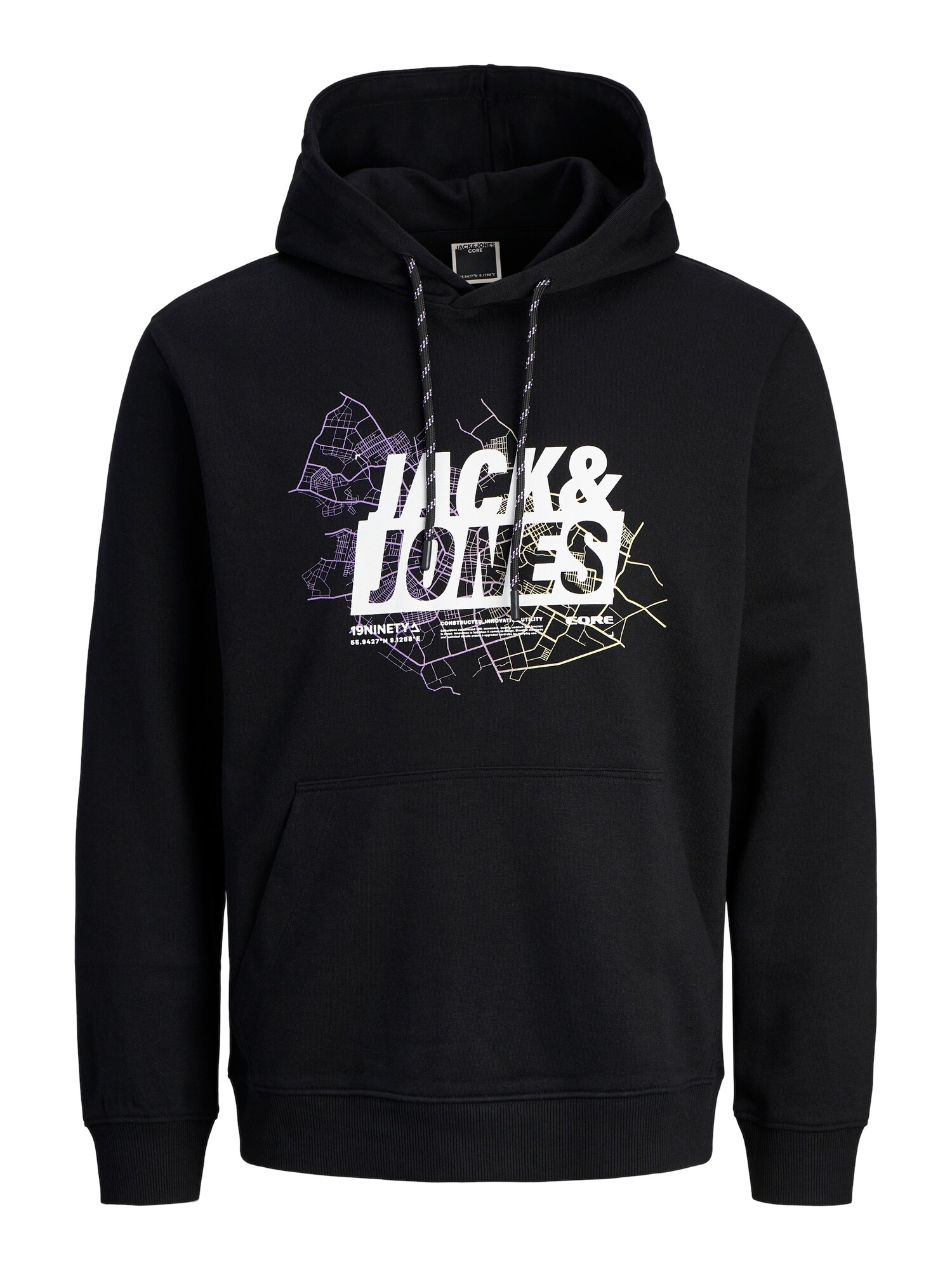 JACK & JONES Mikina 'JCOMap'  žltá / svetlofialová / čierna / biela