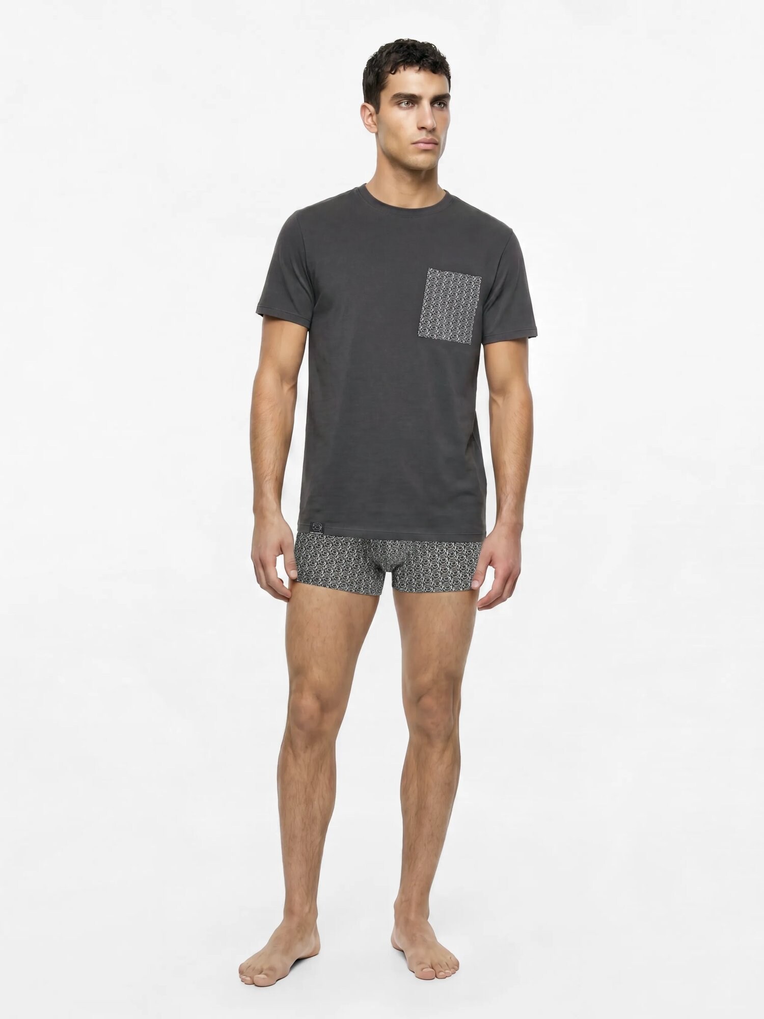 Karl Lagerfeld Pijama corto 'Ikon' gris oscuro / blanco – imagen 3