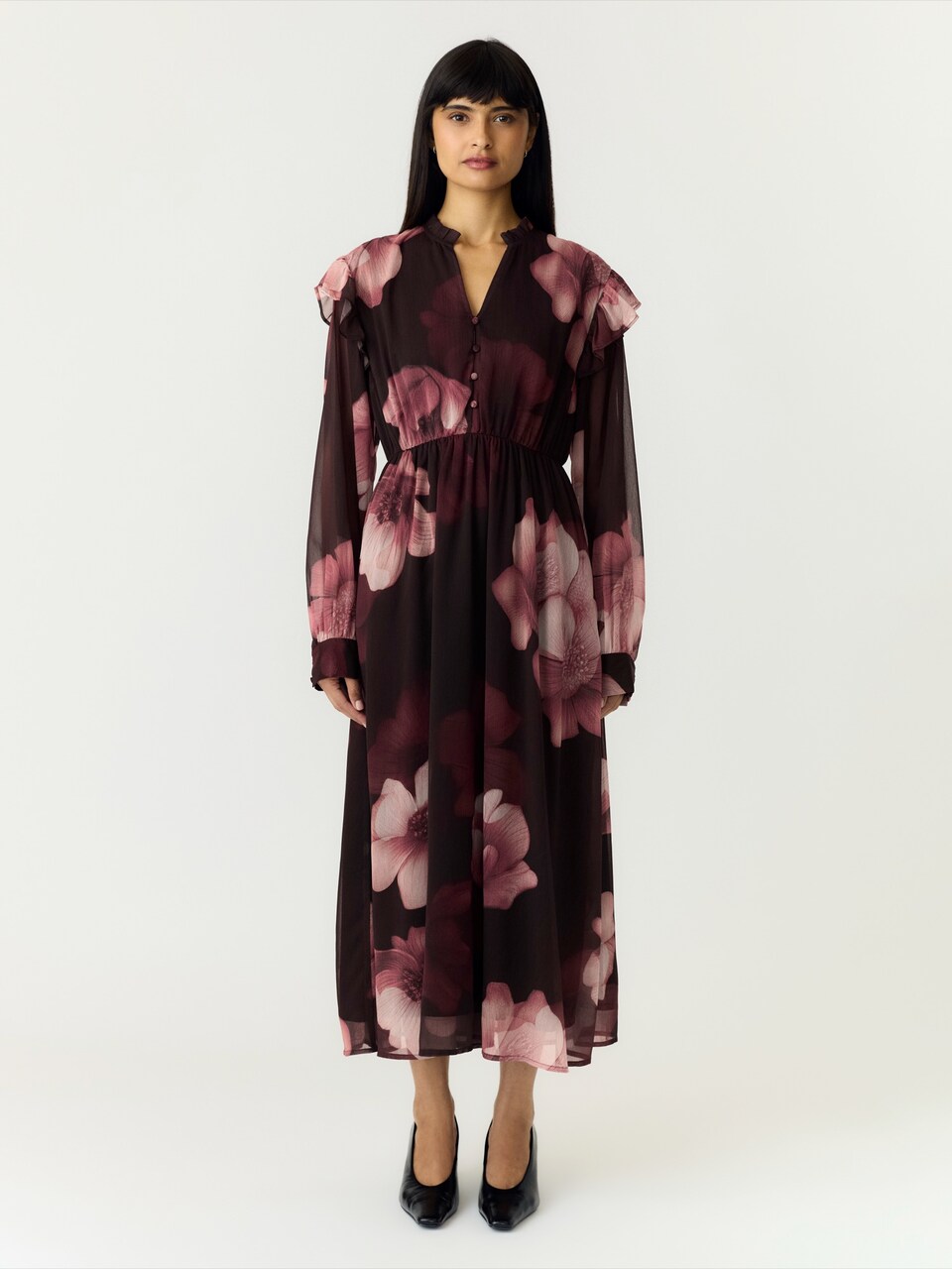 Skjortklänning 'YASFLOW' choklad / magenta / rosé